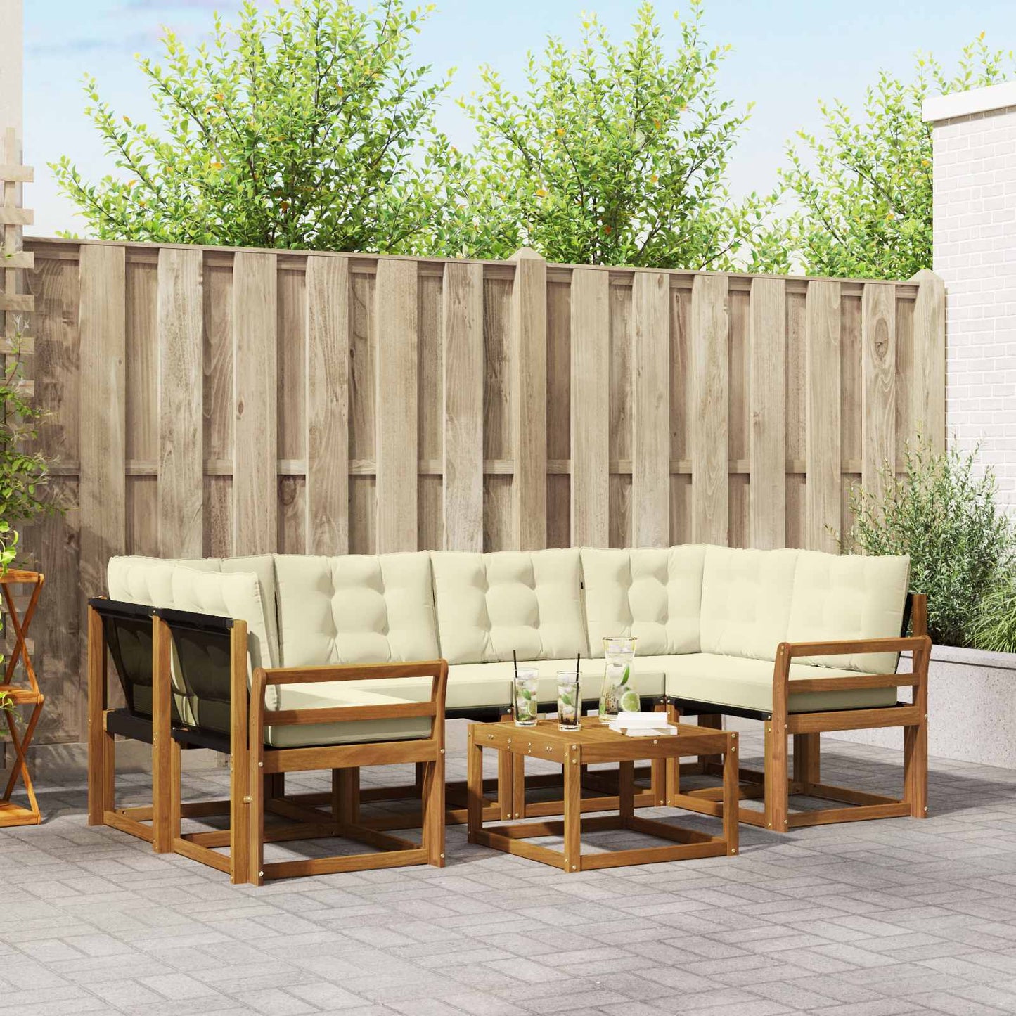 vidaXL Σειρά Καναπέ Εξωτερικού με μαξιλάρι 7 pcs Φυσικό και Κρέμα