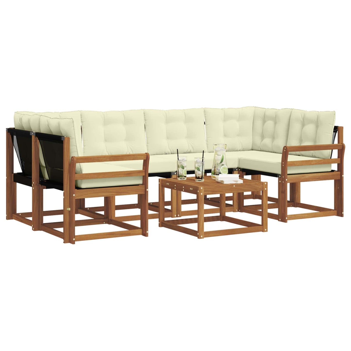 vidaXL Σειρά Καναπέ Εξωτερικού με μαξιλάρι 7 pcs Φυσικό και Κρέμα