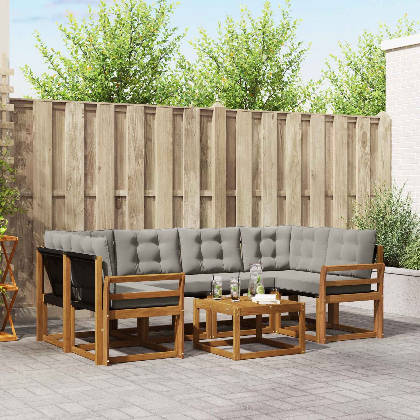 vidaXL Σειρά Καναπέ Εξωτερικού 7 pcs Φυσικό και Ανοιχτό Γκρι