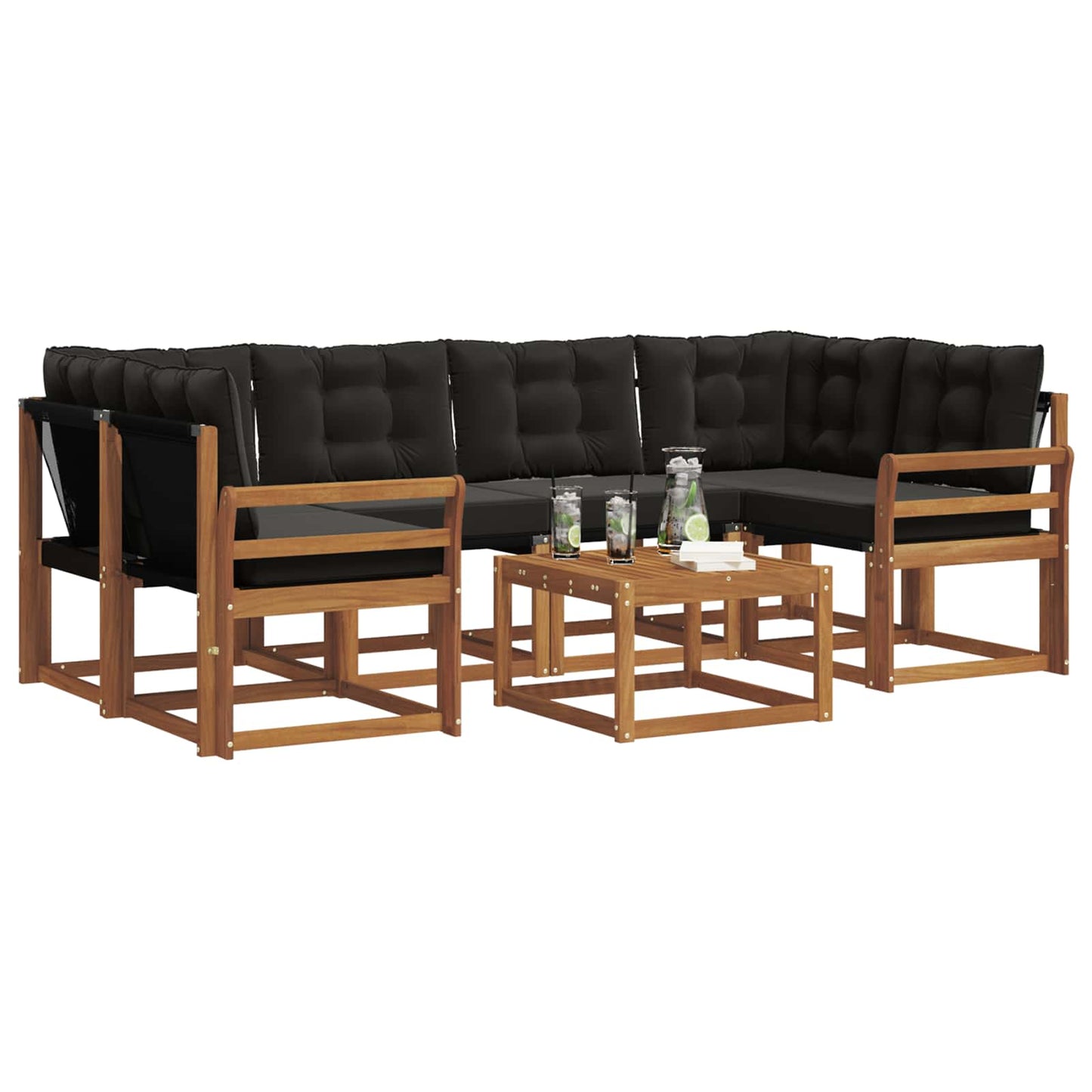 vidaXL Σειρά Καναπέ Εξωτερικού με μαξιλάρι 7 pcs Φυσικό και Μαύρο