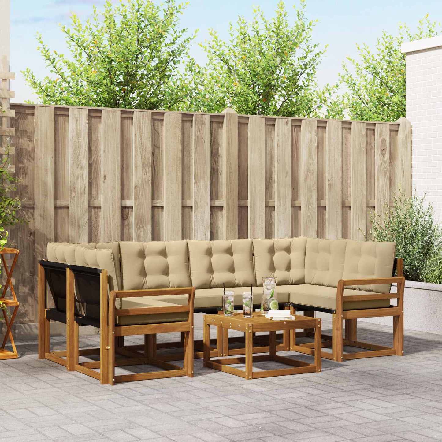 vidaXL Σειρά Καναπέ Εξωτερικού με μαξιλάρι 7 pcs Φυσικό και Μπεζ