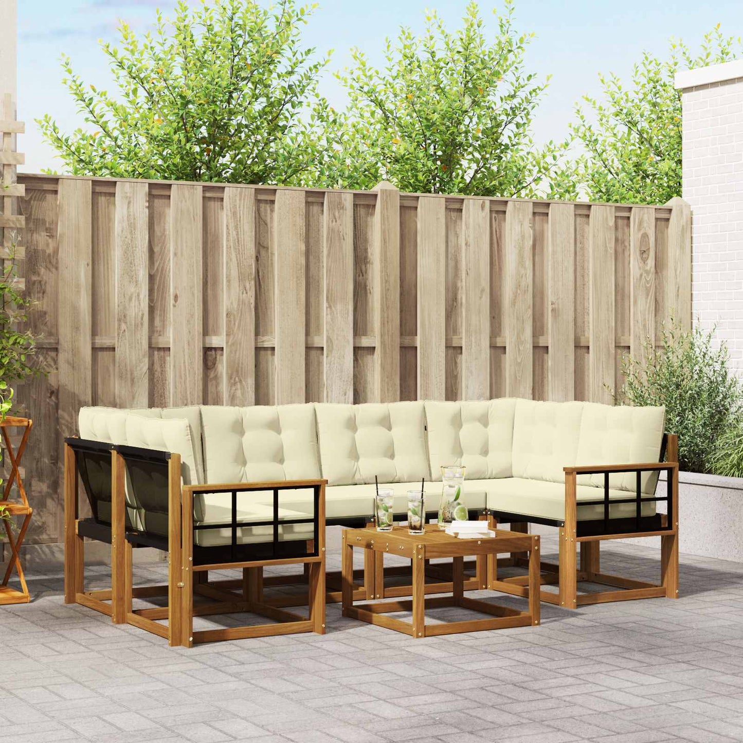 vidaXL Σειρά Καναπέ Εξωτερικού με μαξιλάρι 7 pcs Φυσικό και Κρέμα