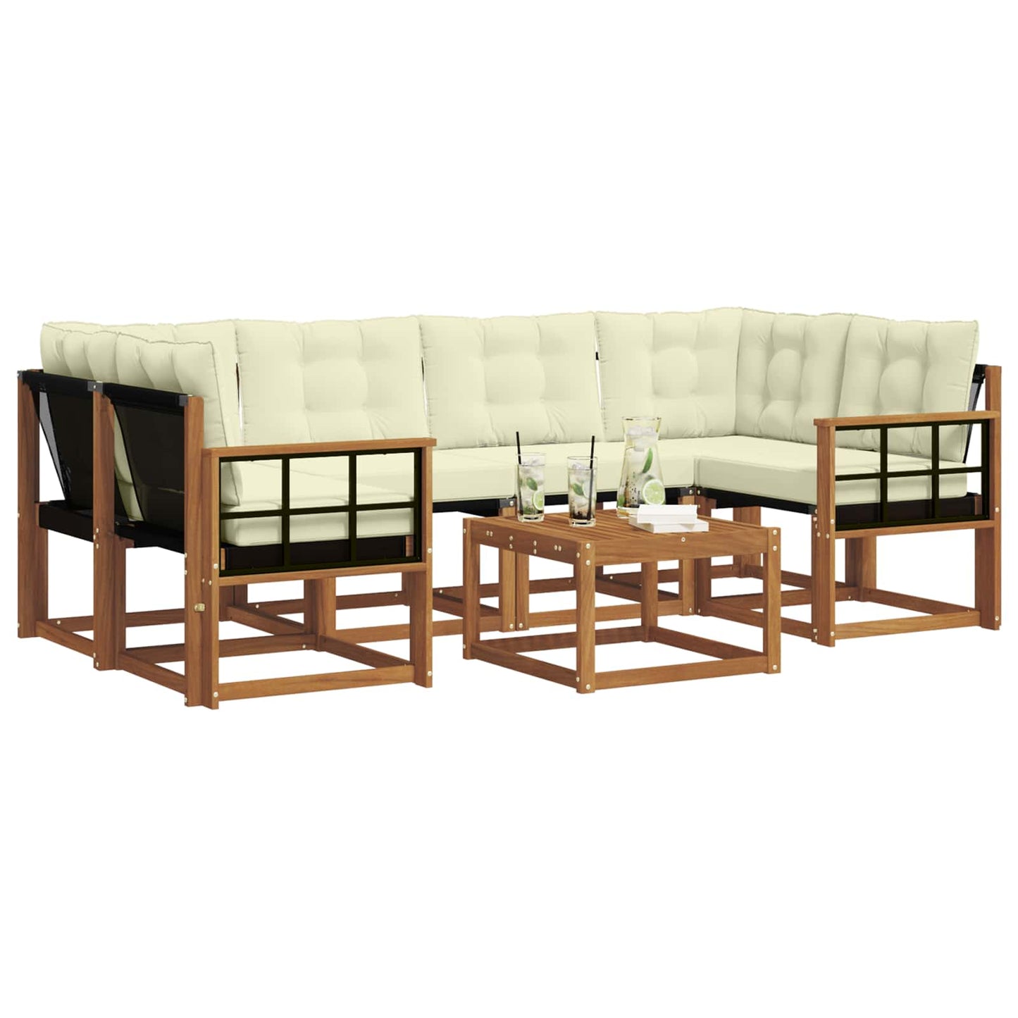 vidaXL Σειρά Καναπέ Εξωτερικού με μαξιλάρι 7 pcs Φυσικό και Κρέμα