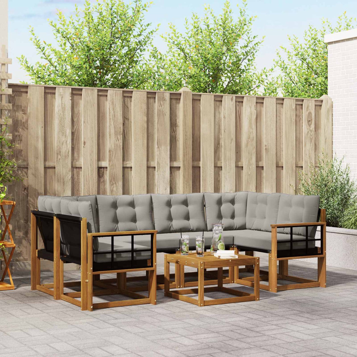 vidaXL Σειρά Καναπέ Εξωτερικού 7 pcs Φυσικό και Ανοιχτό Γκρι