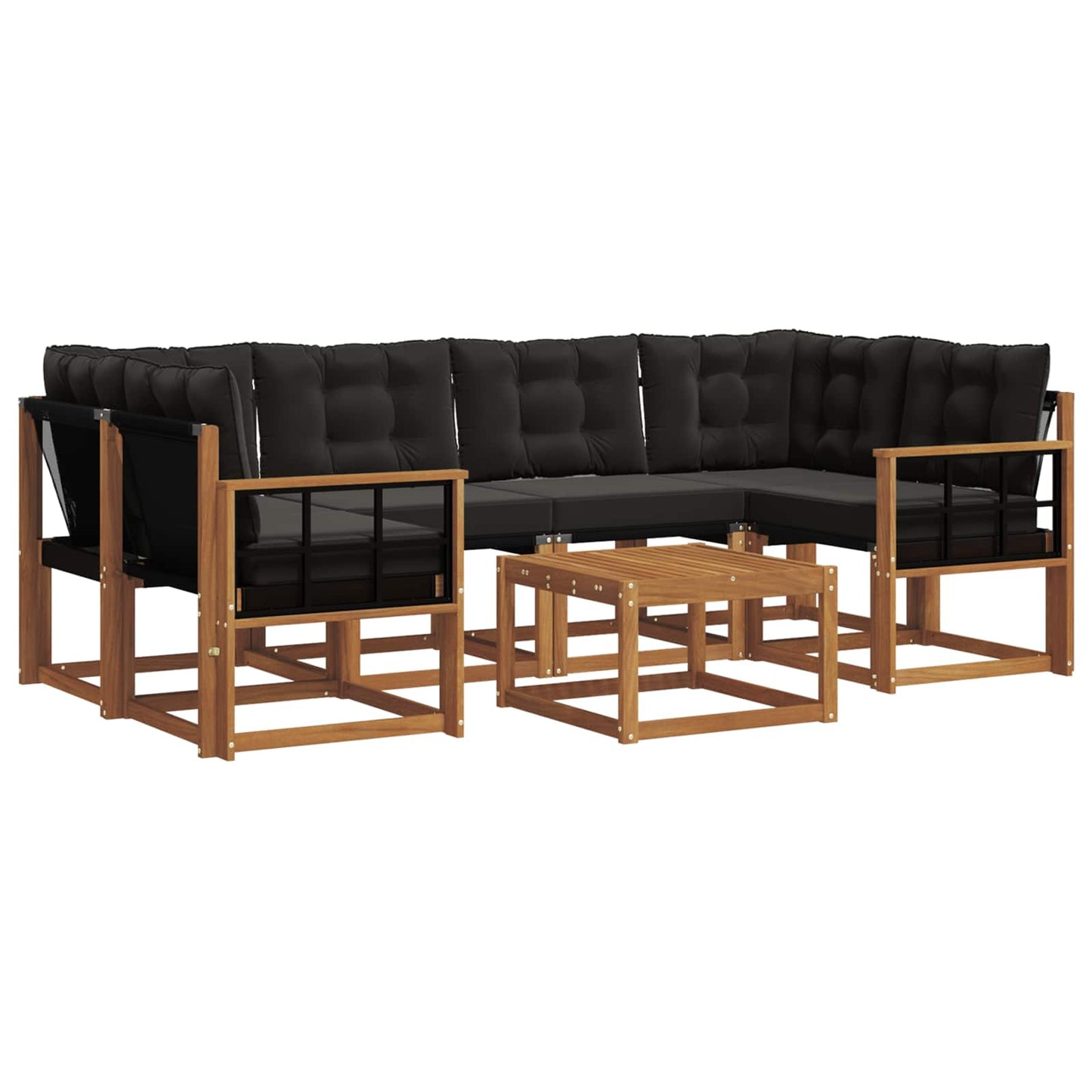 vidaXL Σειρά Καναπέ Εξωτερικού με μαξιλάρι 7 pcs Φυσικό και Μαύρο