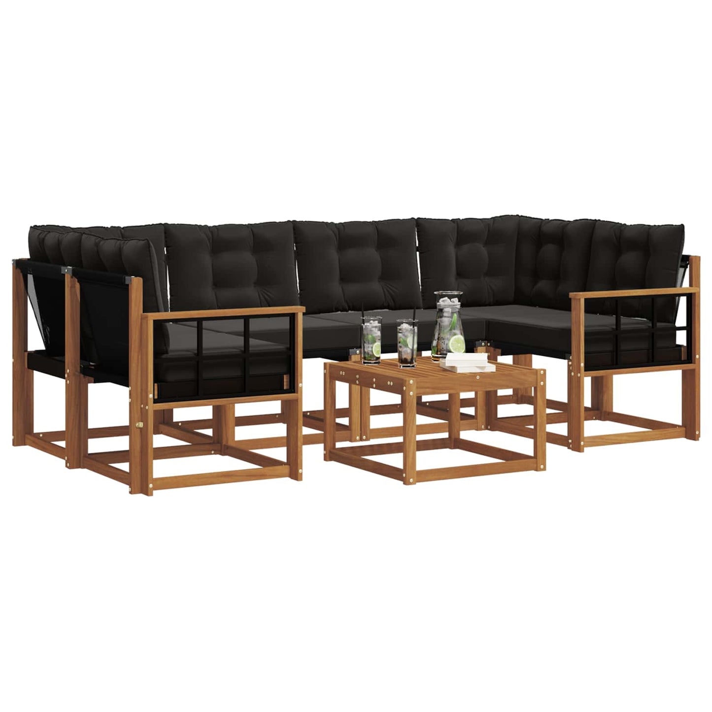 vidaXL Σειρά Καναπέ Εξωτερικού με μαξιλάρι 7 pcs Φυσικό και Μαύρο