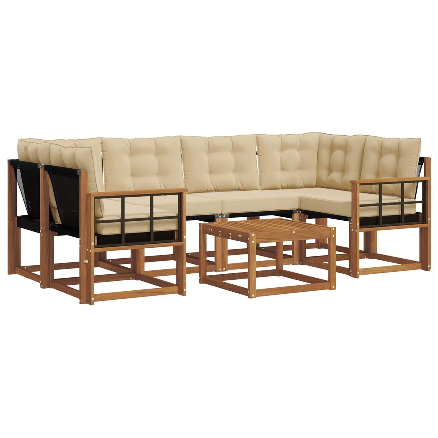vidaXL Σειρά Καναπέ Εξωτερικού με μαξιλάρι 7 pcs Φυσικό και Μπεζ