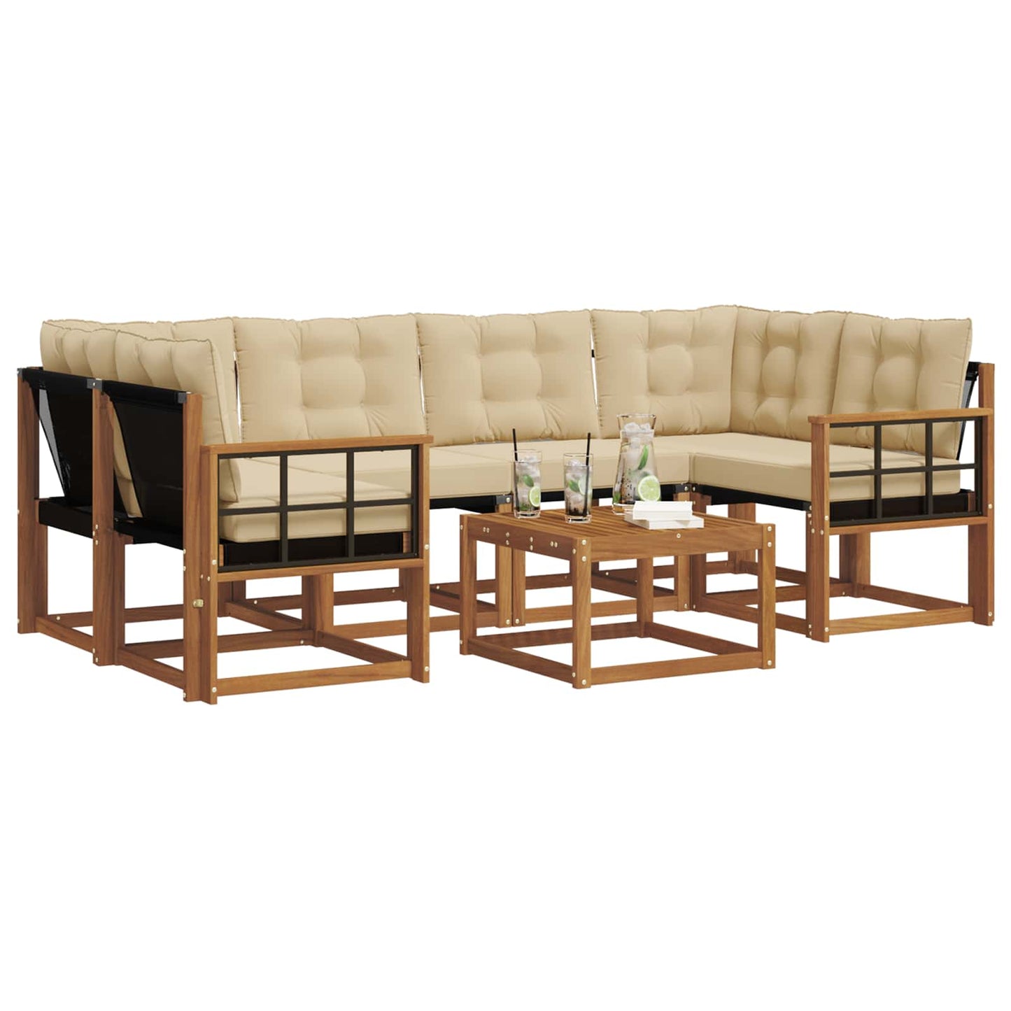 vidaXL Σειρά Καναπέ Εξωτερικού με μαξιλάρι 7 pcs Φυσικό και Μπεζ