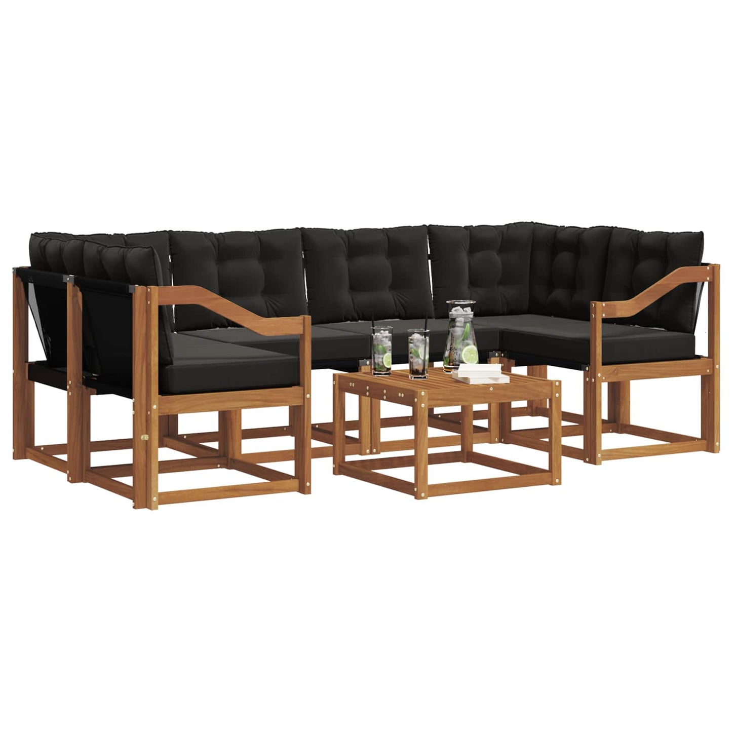 vidaXL Σειρά Καναπέ Εξωτερικού με μαξιλάρι 7 pcs Φυσικό και Μαύρο