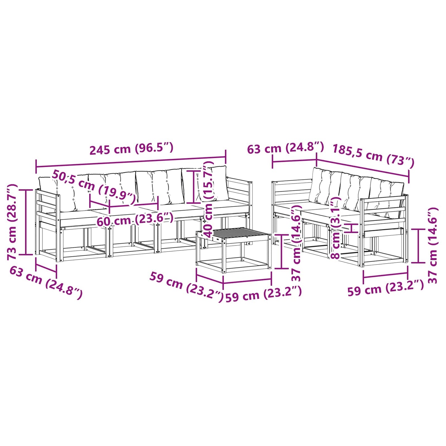 vidaXL Σειρά Καναπέ Εξωτερικού 8 pcs Φυσικό και Ανοιχτό Γκρι