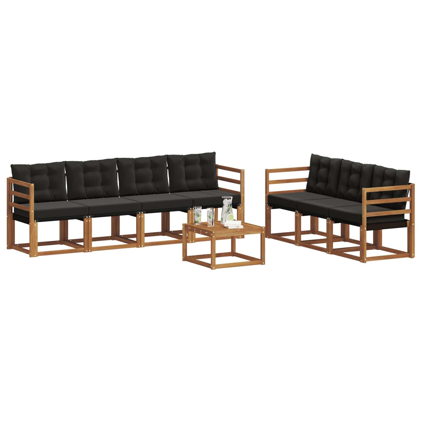 vidaXL Σειρά Καναπέ Εξωτερικού με μαξιλάρι 8 pcs Φυσικό και Μαύρο