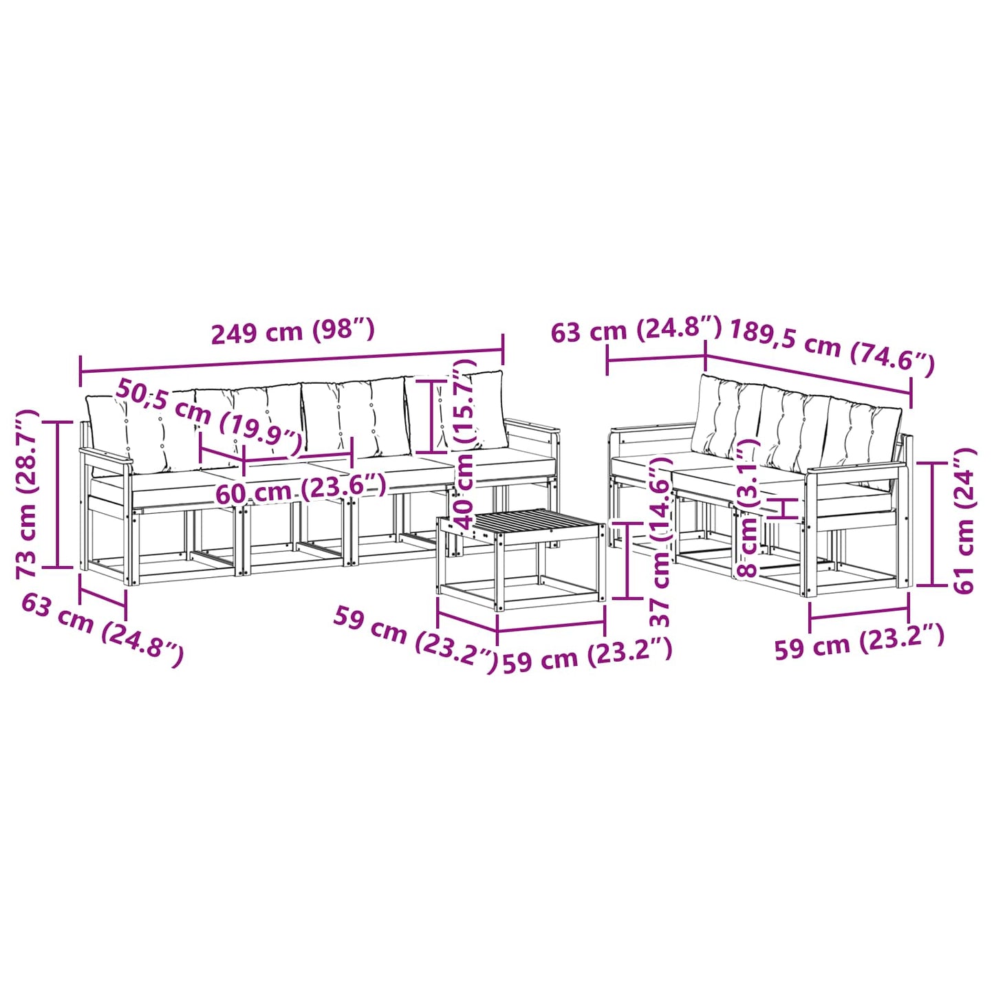 vidaXL Σειρά Καναπέ Εξωτερικού 8 pcs Φυσικό και Ανοιχτό Γκρι