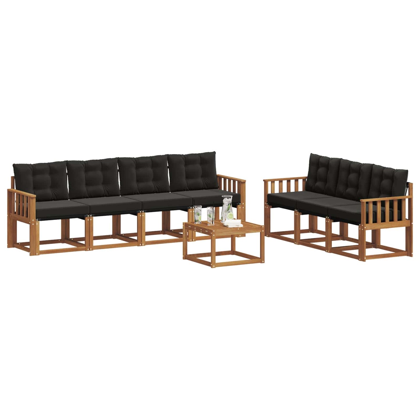 vidaXL Σειρά Καναπέ Εξωτερικού με μαξιλάρι 8 pcs Φυσικό και Μαύρο