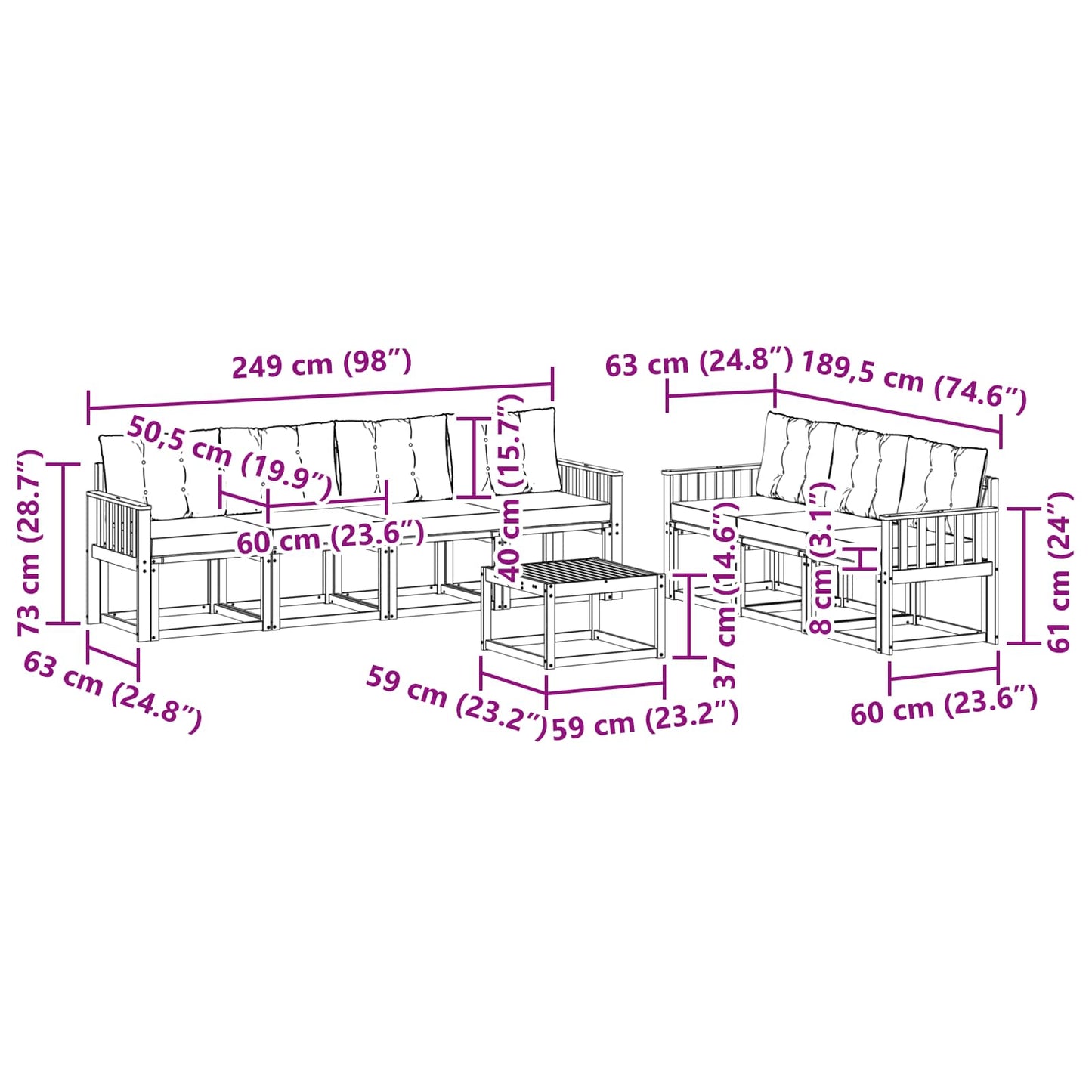vidaXL Σειρά Καναπέ Εξωτερικού με μαξιλάρι 8 pcs Φυσικό και Μαύρο