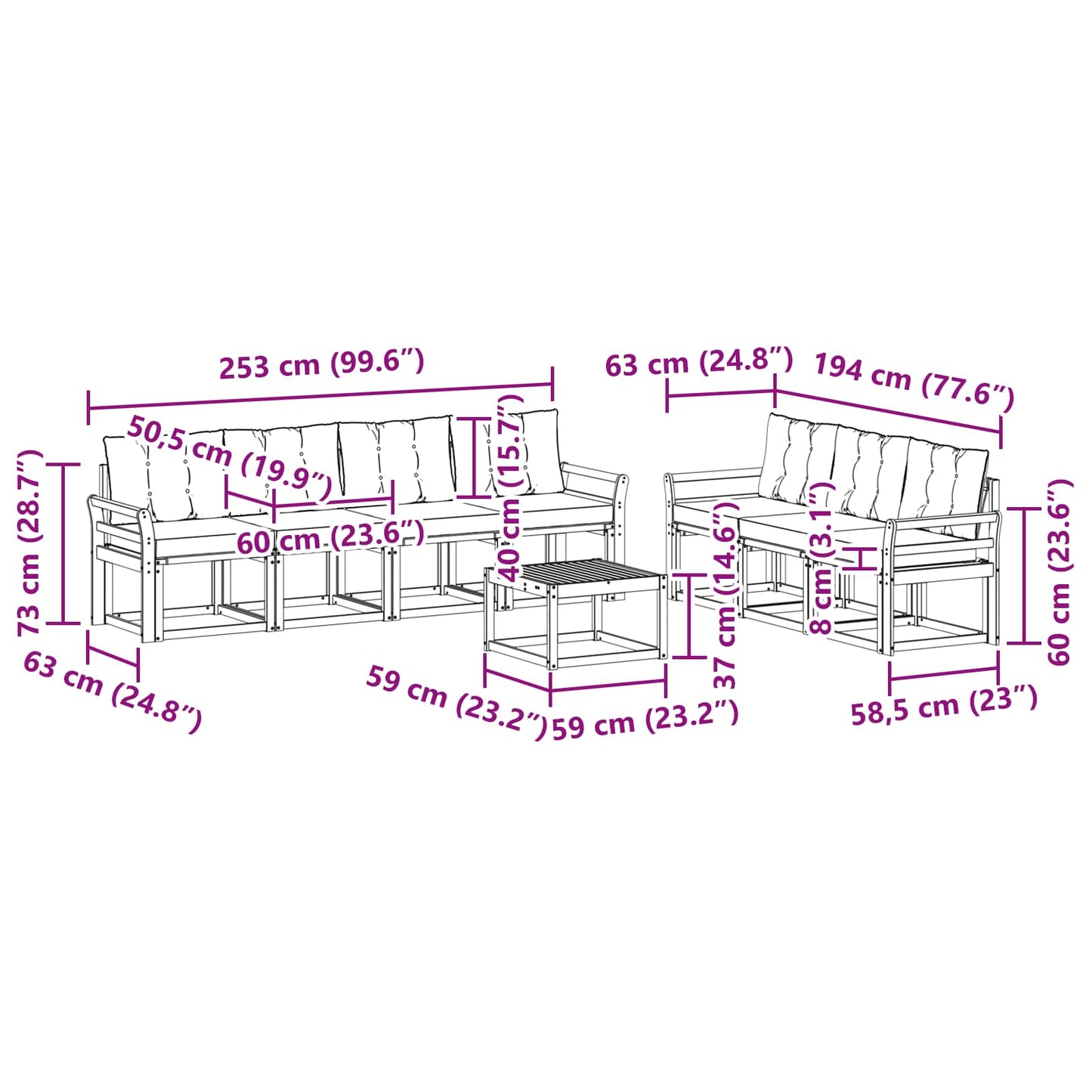 vidaXL Σειρά Καναπέ Εξωτερικού με μαξιλάρι 8 pcs Φυσικό και Κρέμα