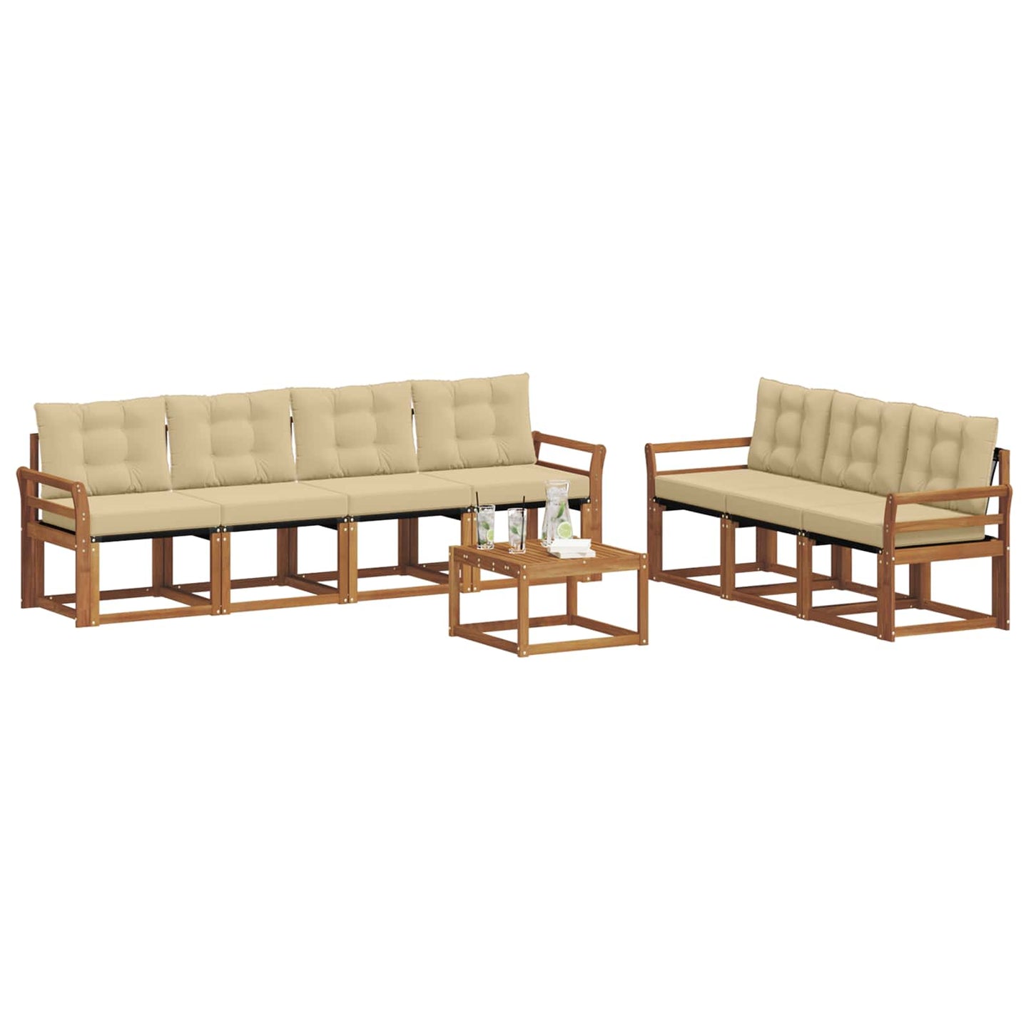 vidaXL Σειρά Καναπέ Εξωτερικού με μαξιλάρι 8 pcs Φυσικό και Μπεζ