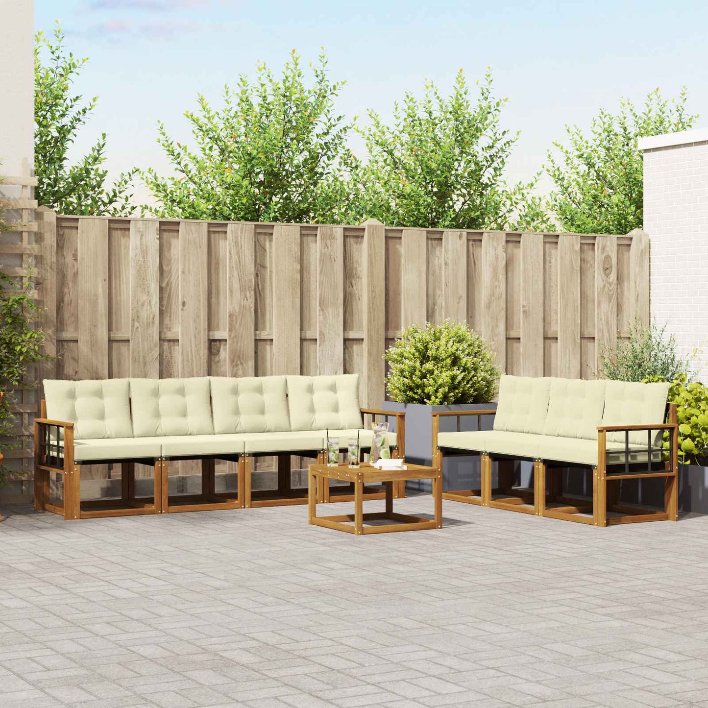 vidaXL Σειρά Καναπέ Εξωτερικού με μαξιλάρι 8 pcs Φυσικό και Κρέμα