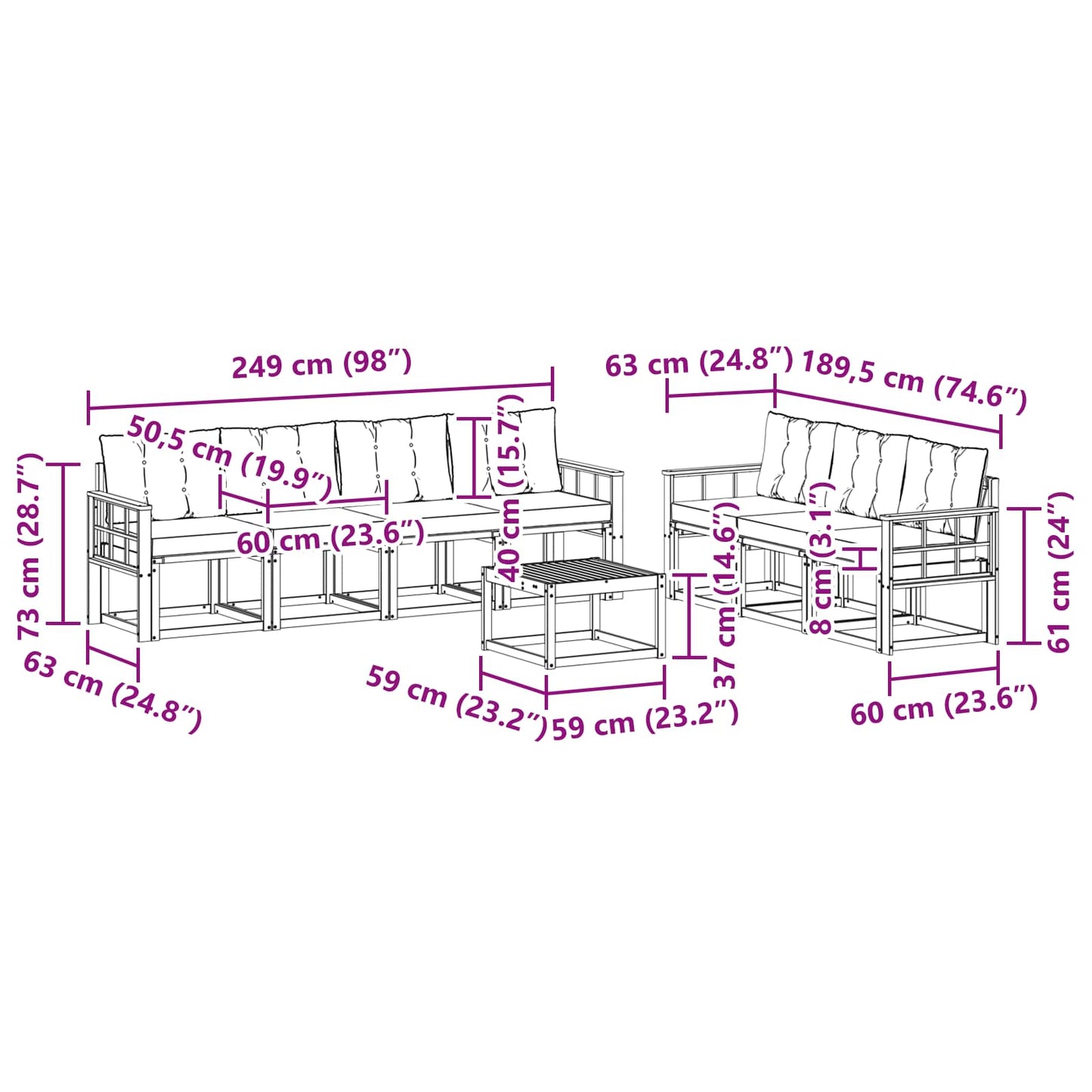 vidaXL Σειρά Καναπέ Εξωτερικού 8 pcs Φυσικό και Ανοιχτό Γκρι