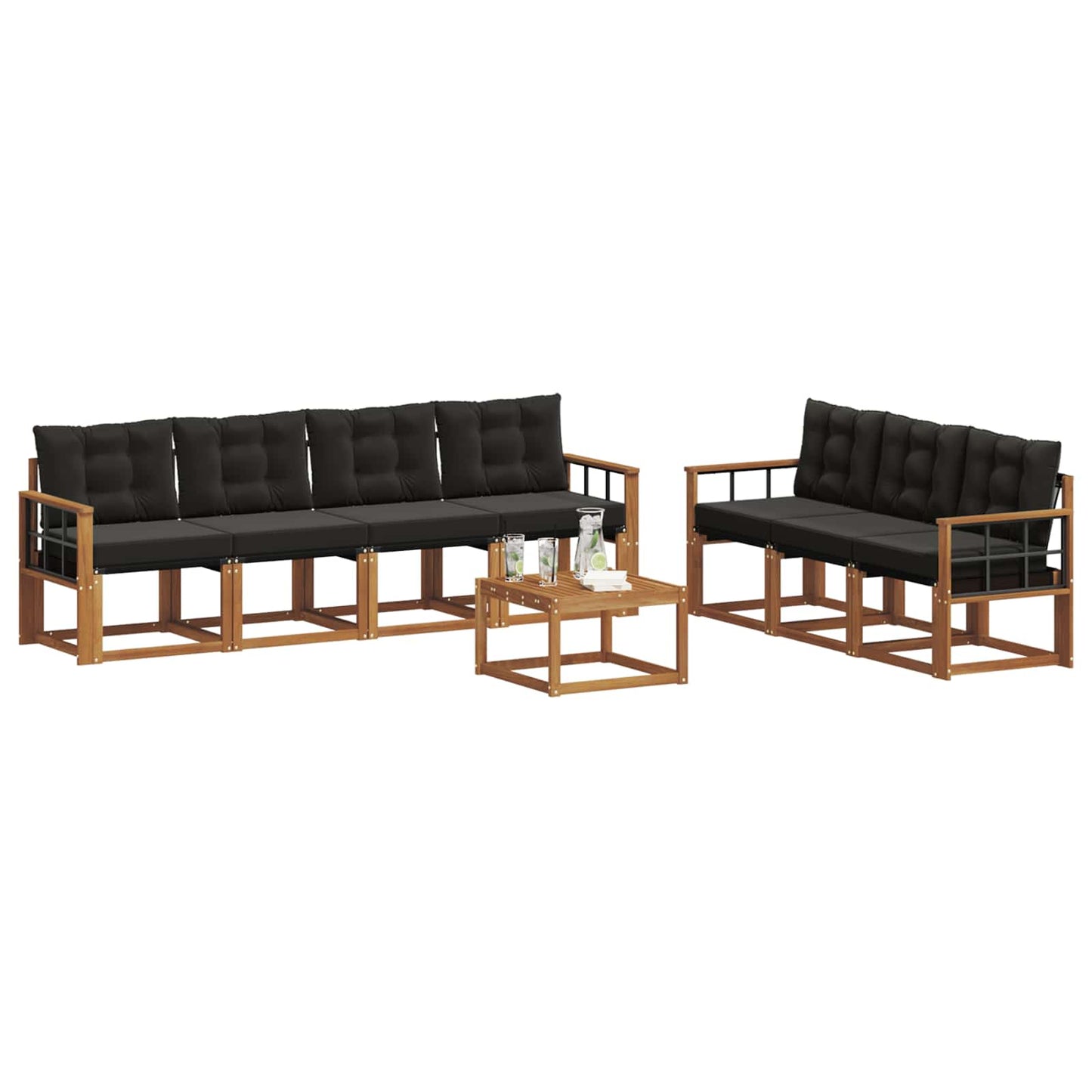 vidaXL Σειρά Καναπέ Εξωτερικού με μαξιλάρι 8 pcs Φυσικό και Μαύρο