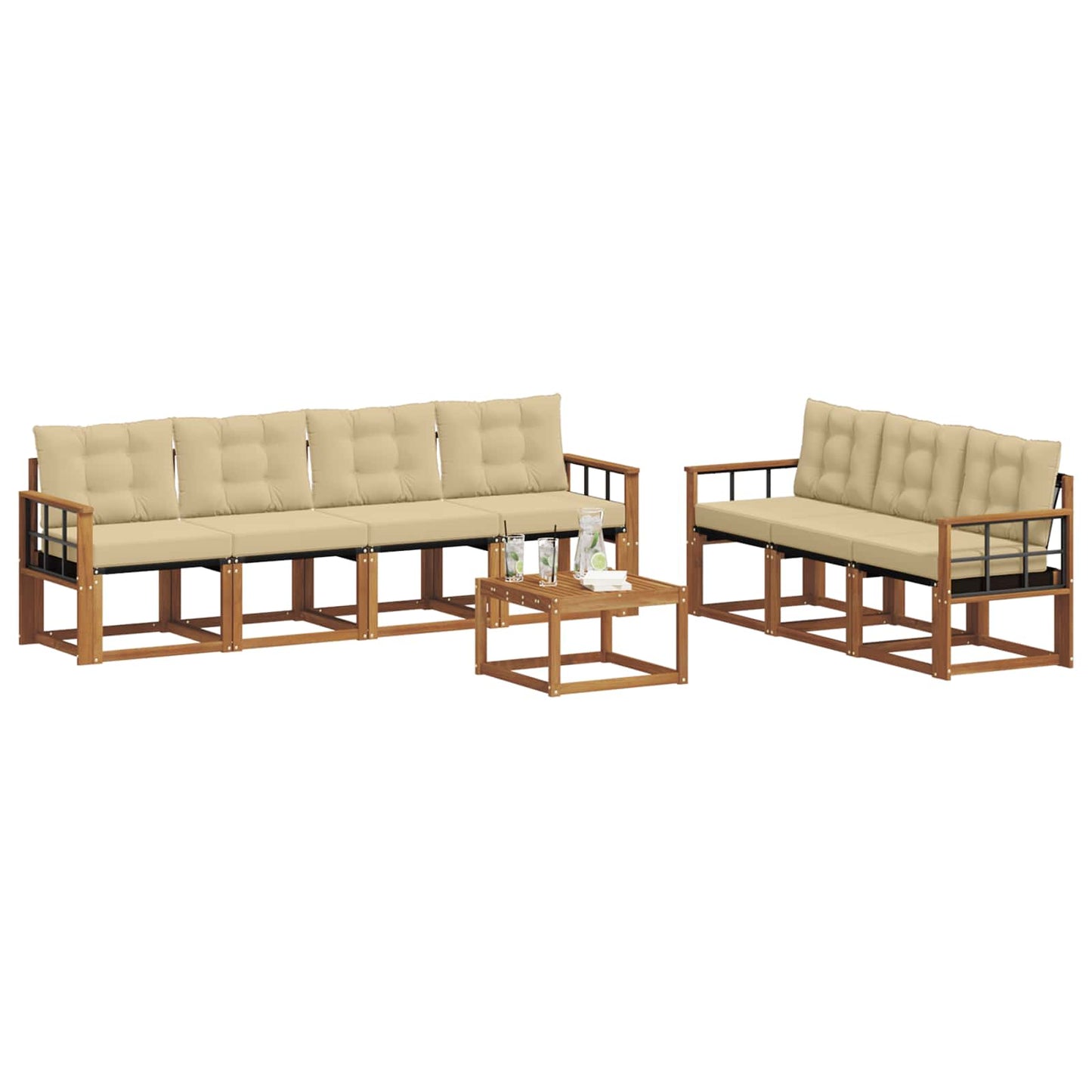 vidaXL Σειρά Καναπέ Εξωτερικού με μαξιλάρι 8 pcs Φυσικό και Μπεζ