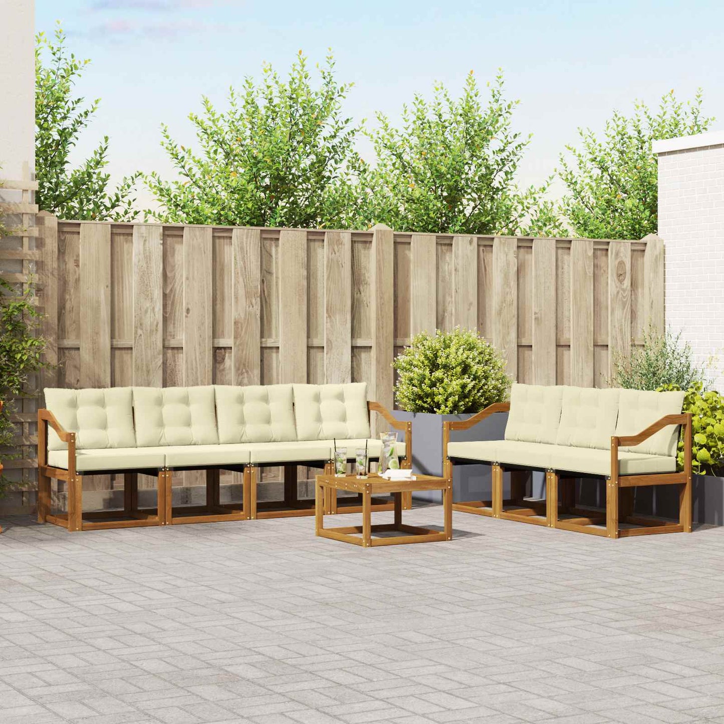 vidaXL Σειρά Καναπέ Εξωτερικού με μαξιλάρι 8 pcs Φυσικό και Κρέμα