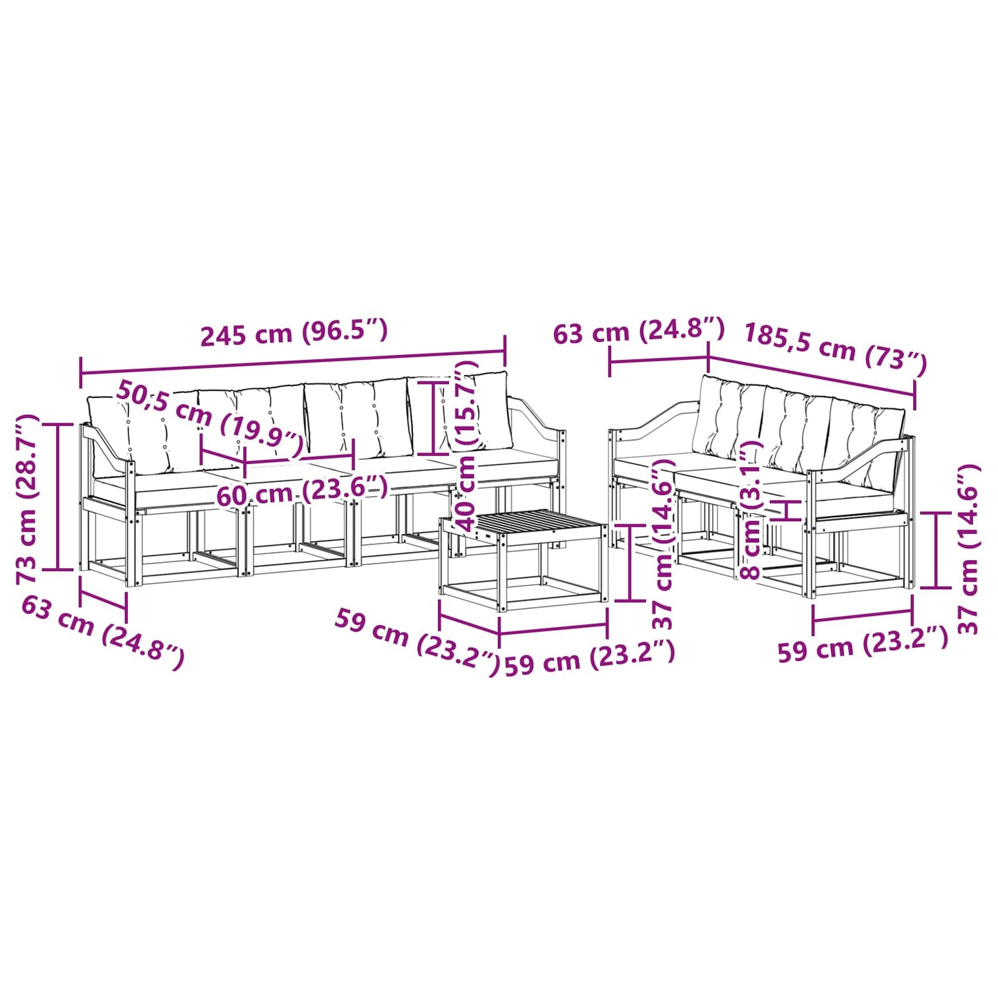 vidaXL Σειρά Καναπέ Εξωτερικού με μαξιλάρι 8 pcs Φυσικό και Κρέμα
