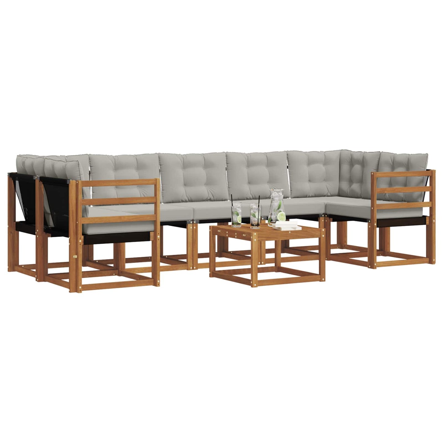 vidaXL Σειρά Καναπέ Εξωτερικού 8 pcs Φυσικό και Ανοιχτό Γκρι