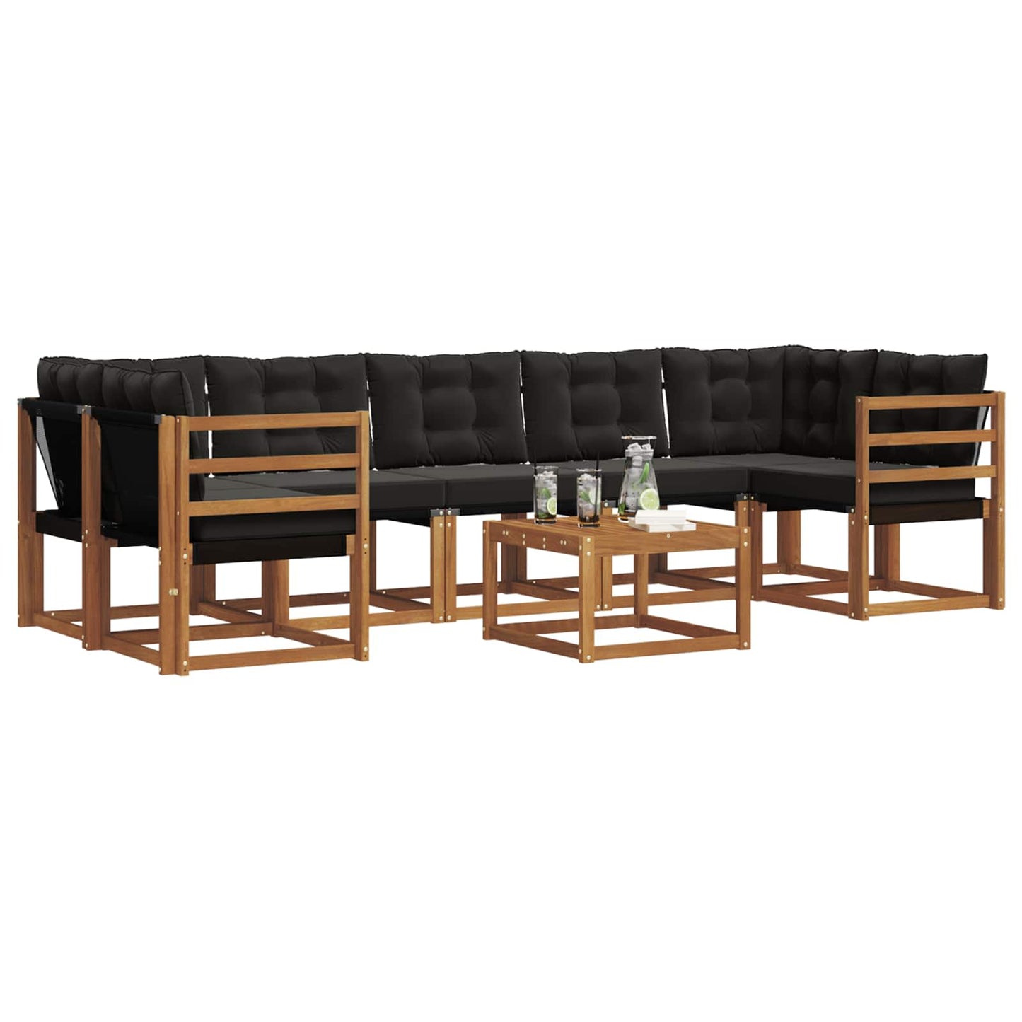vidaXL Σειρά Καναπέ Εξωτερικού με μαξιλάρι 8 pcs Φυσικό και Μαύρο