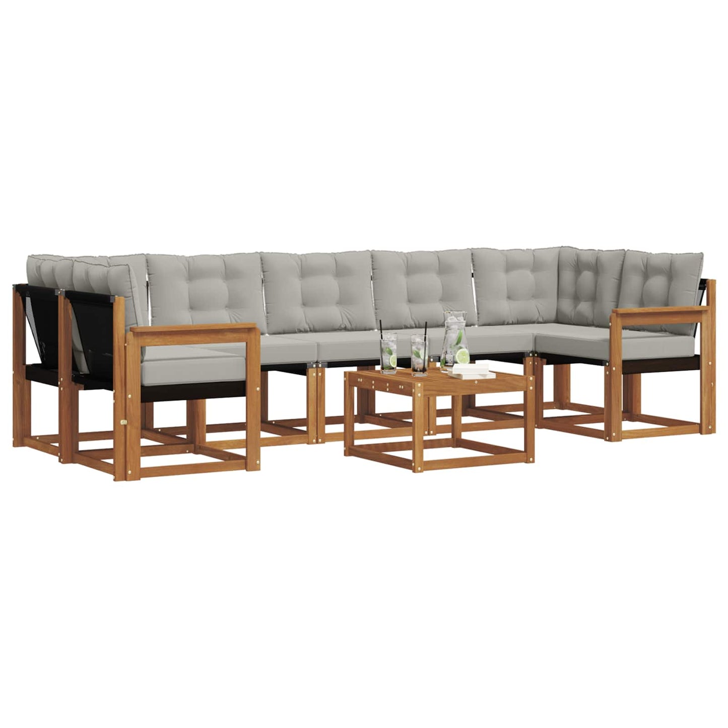 vidaXL Σειρά Καναπέ Εξωτερικού 8 pcs Φυσικό και Ανοιχτό Γκρι