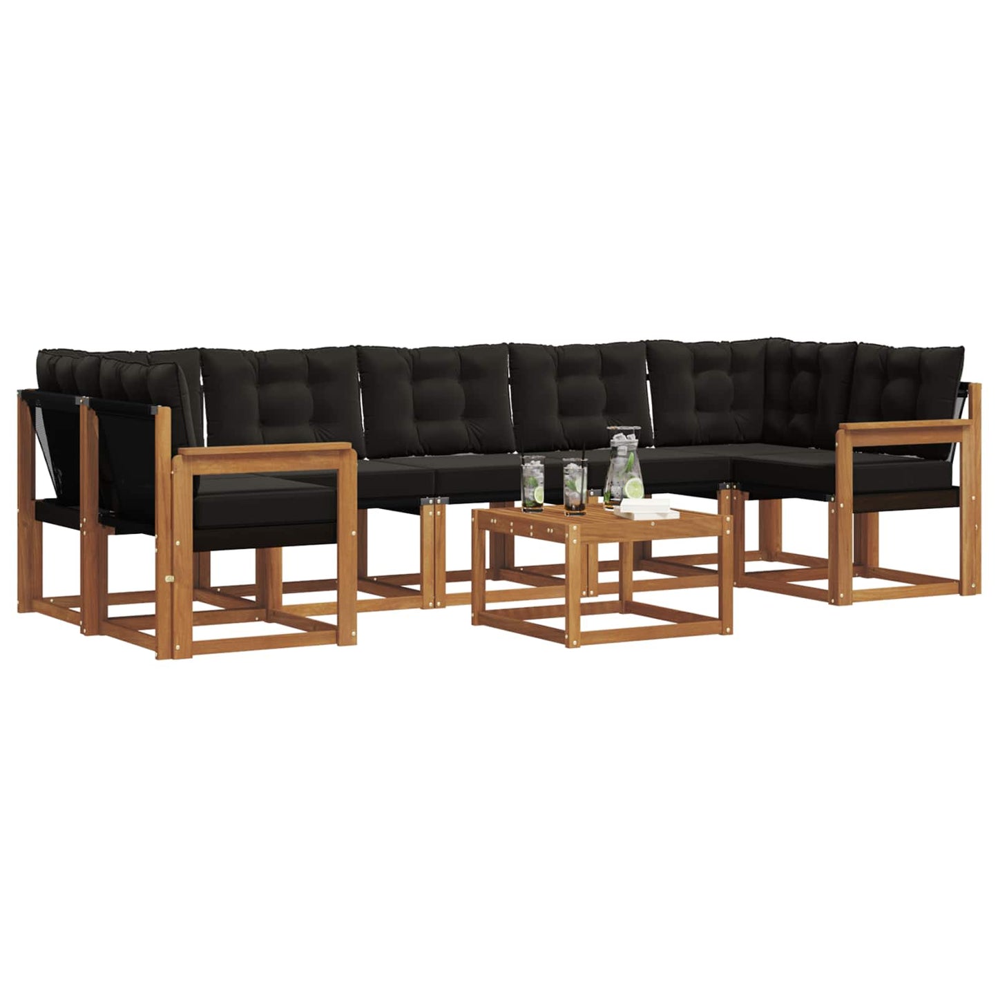 vidaXL Σειρά Καναπέ Εξωτερικού με μαξιλάρι 8 pcs Φυσικό και Μαύρο