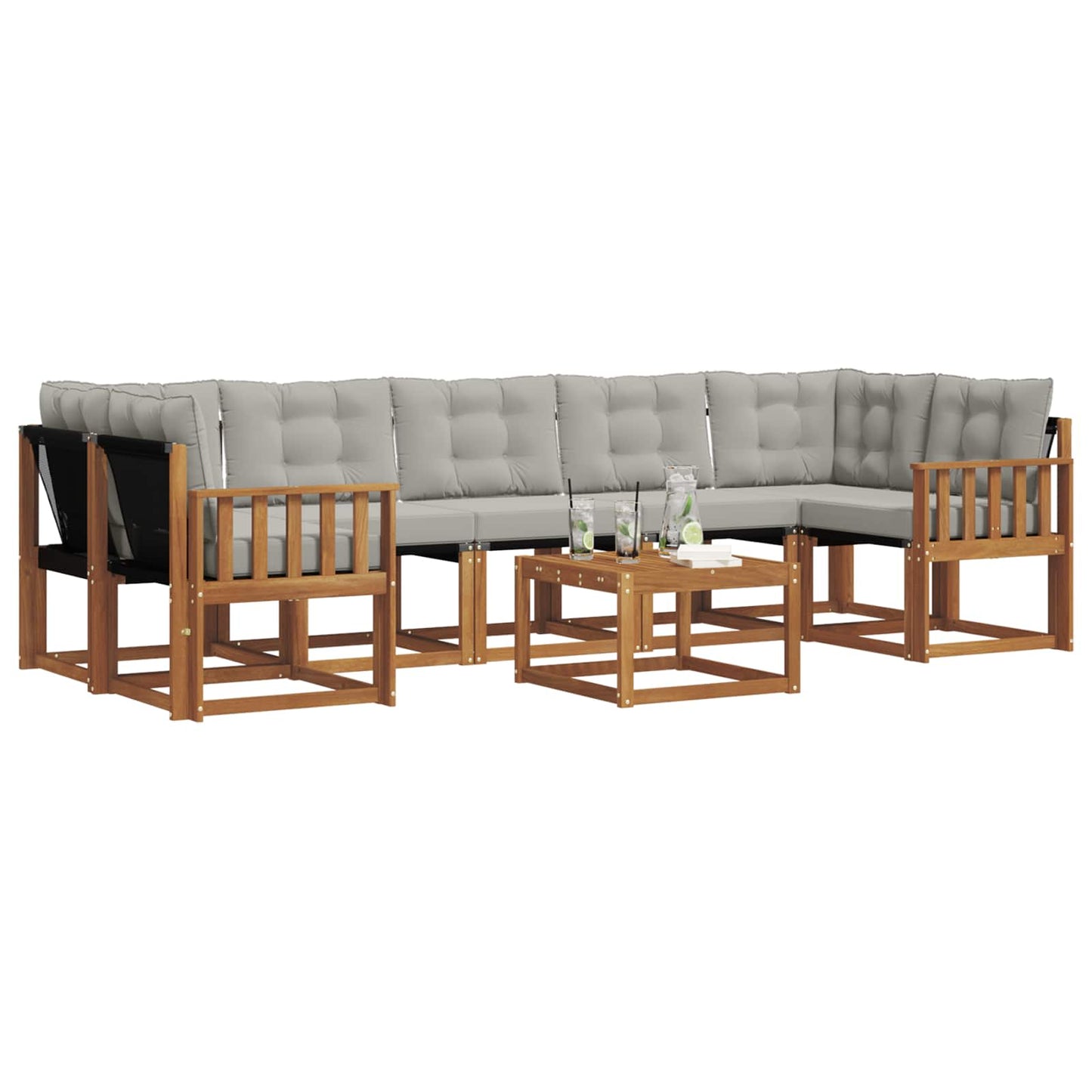 vidaXL Σειρά Καναπέ Εξωτερικού 8 pcs Φυσικό και Ανοιχτό Γκρι