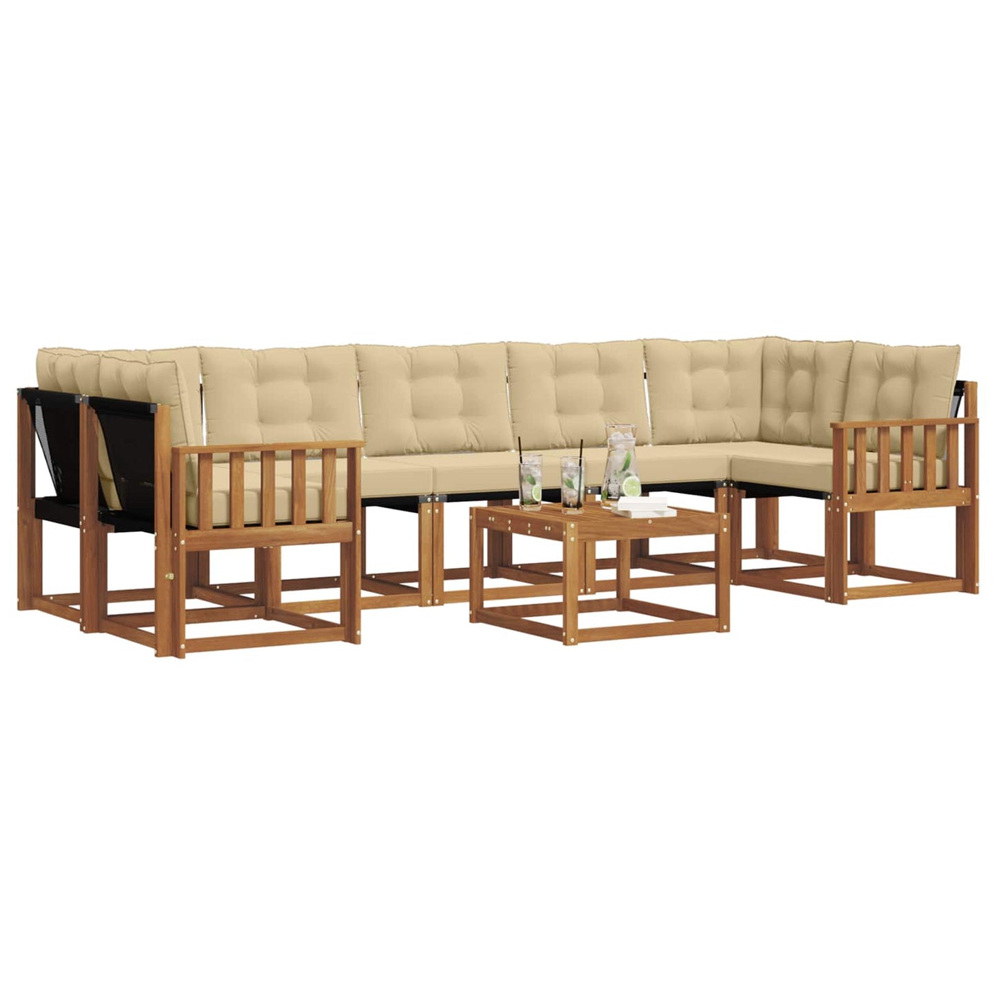 vidaXL Σειρά Καναπέ Εξωτερικού με μαξιλάρι 8 pcs Φυσικό και Μπεζ