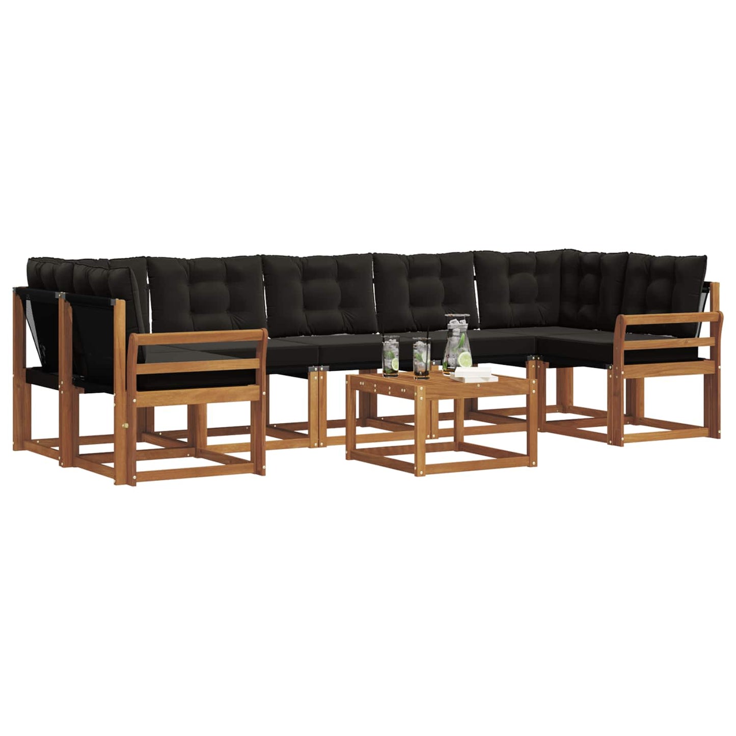 vidaXL Σειρά Καναπέ Εξωτερικού με μαξιλάρι 8 pcs Φυσικό και Μαύρο