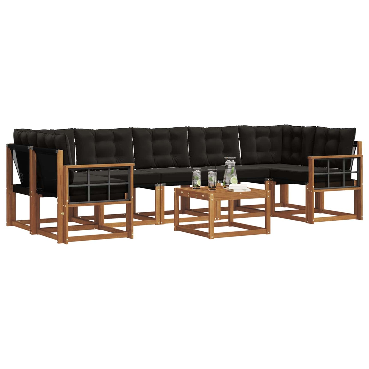 vidaXL Σειρά Καναπέ Εξωτερικού με μαξιλάρι 8 pcs Φυσικό και Μαύρο