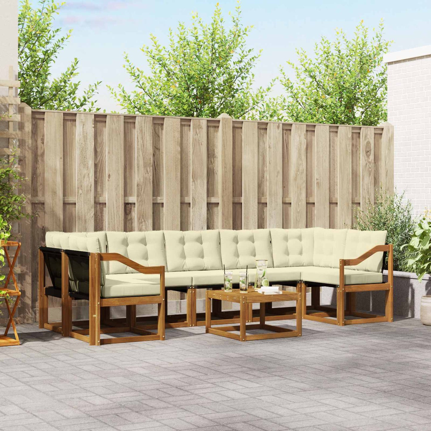 vidaXL Σειρά Καναπέ Εξωτερικού με μαξιλάρι 8 pcs Φυσικό και Κρέμα