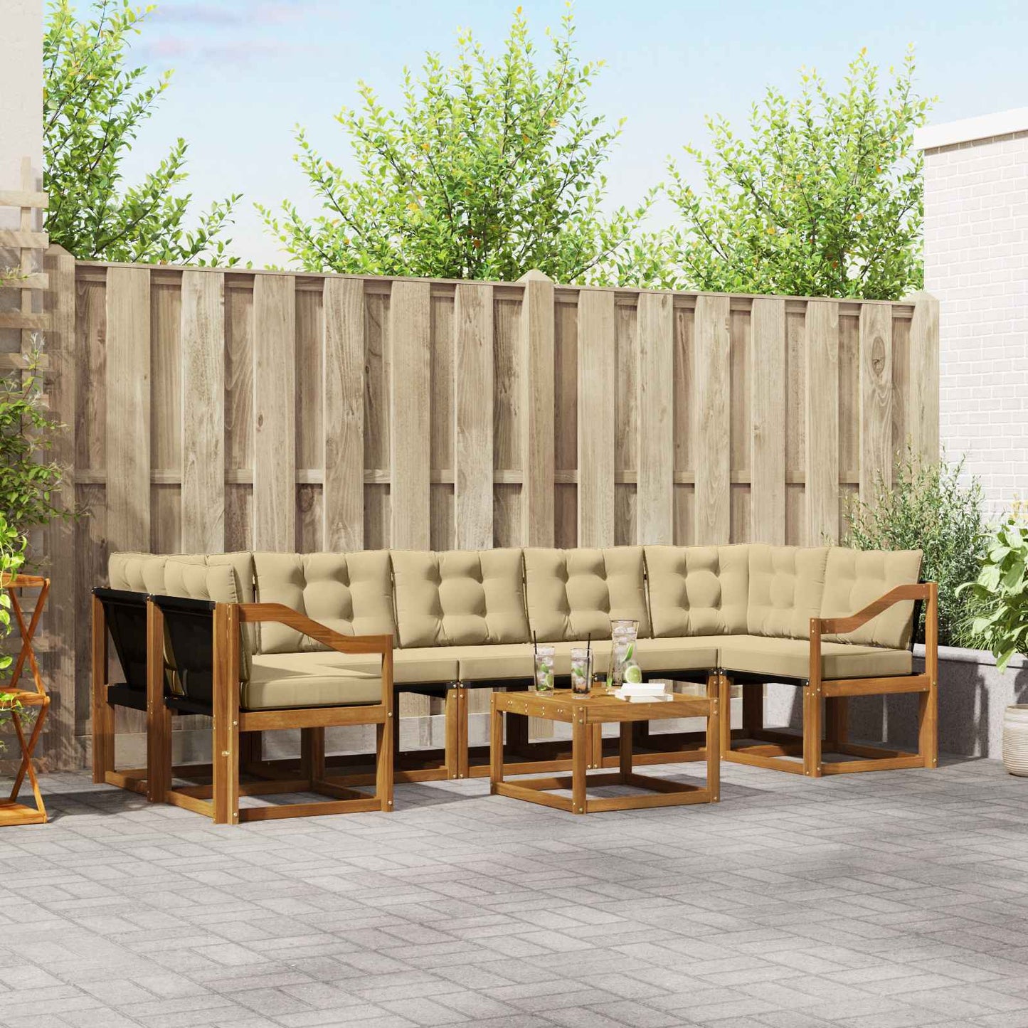 vidaXL Σειρά Καναπέ Εξωτερικού με μαξιλάρι 8 pcs Φυσικό και Μπεζ