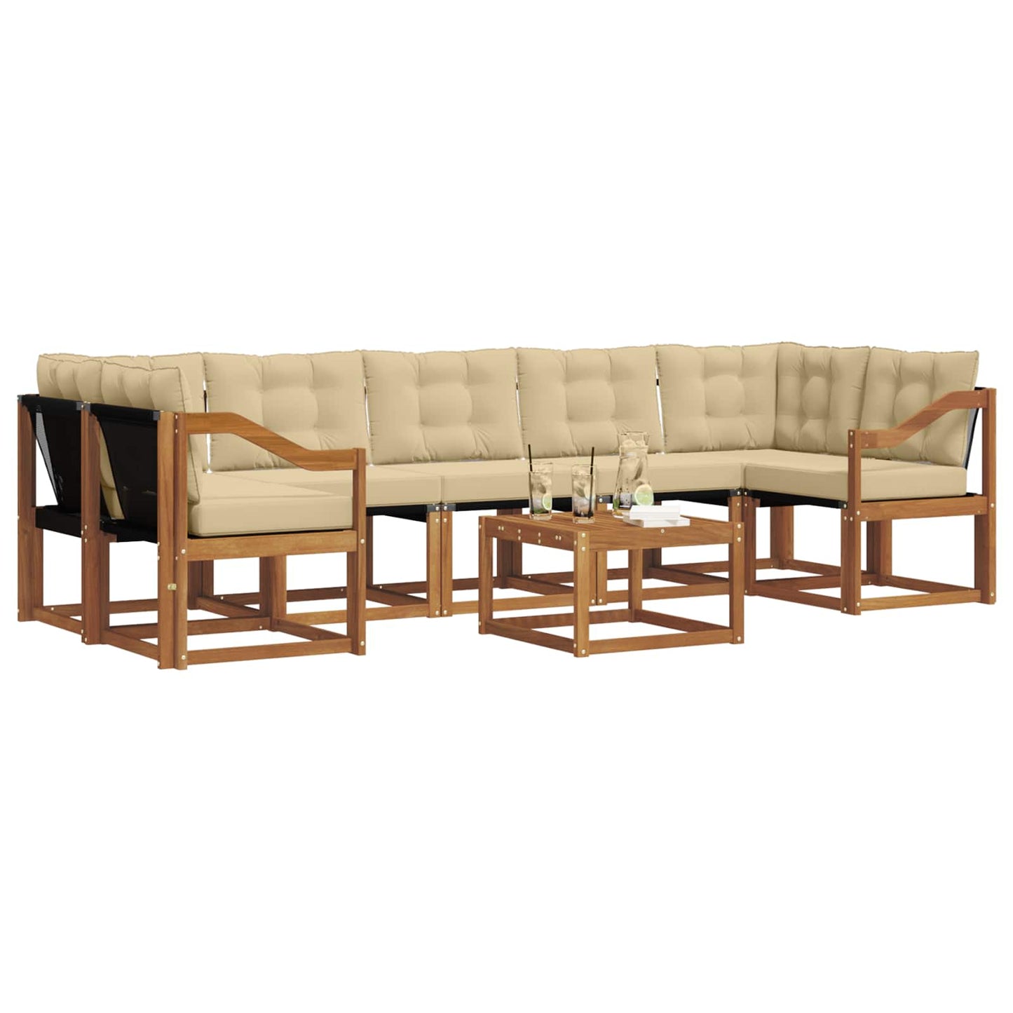 vidaXL Σειρά Καναπέ Εξωτερικού με μαξιλάρι 8 pcs Φυσικό και Μπεζ