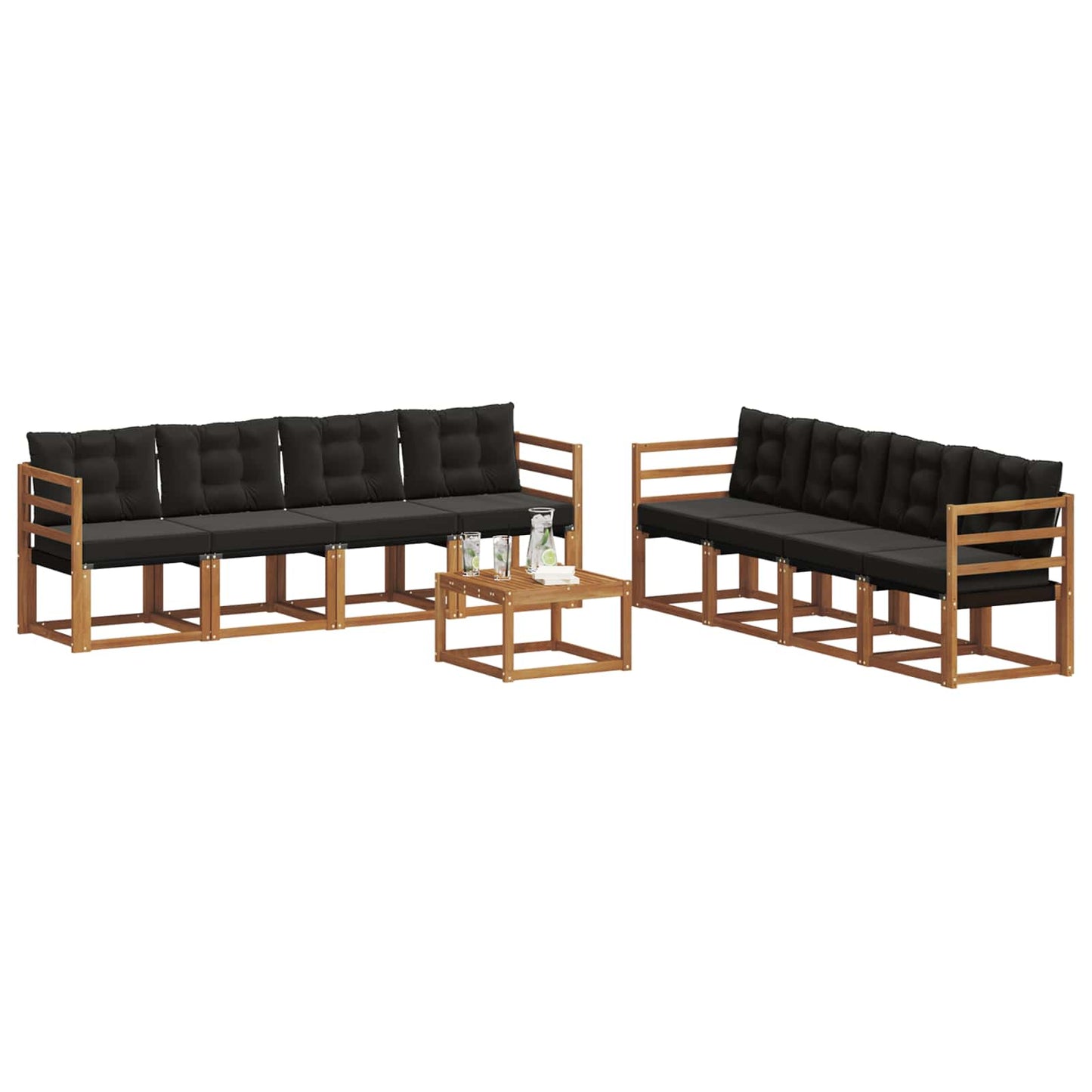 vidaXL Σειρά Καναπέ Εξωτερικού με μαξιλάρι 9 pcs Φυσικό και Μαύρο
