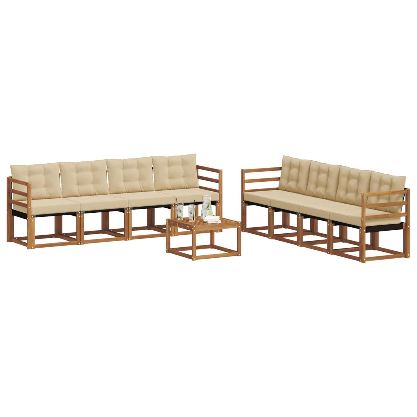 vidaXL Σειρά Καναπέ Εξωτερικού με μαξιλάρι 9 pcs Φυσικό και Μπεζ