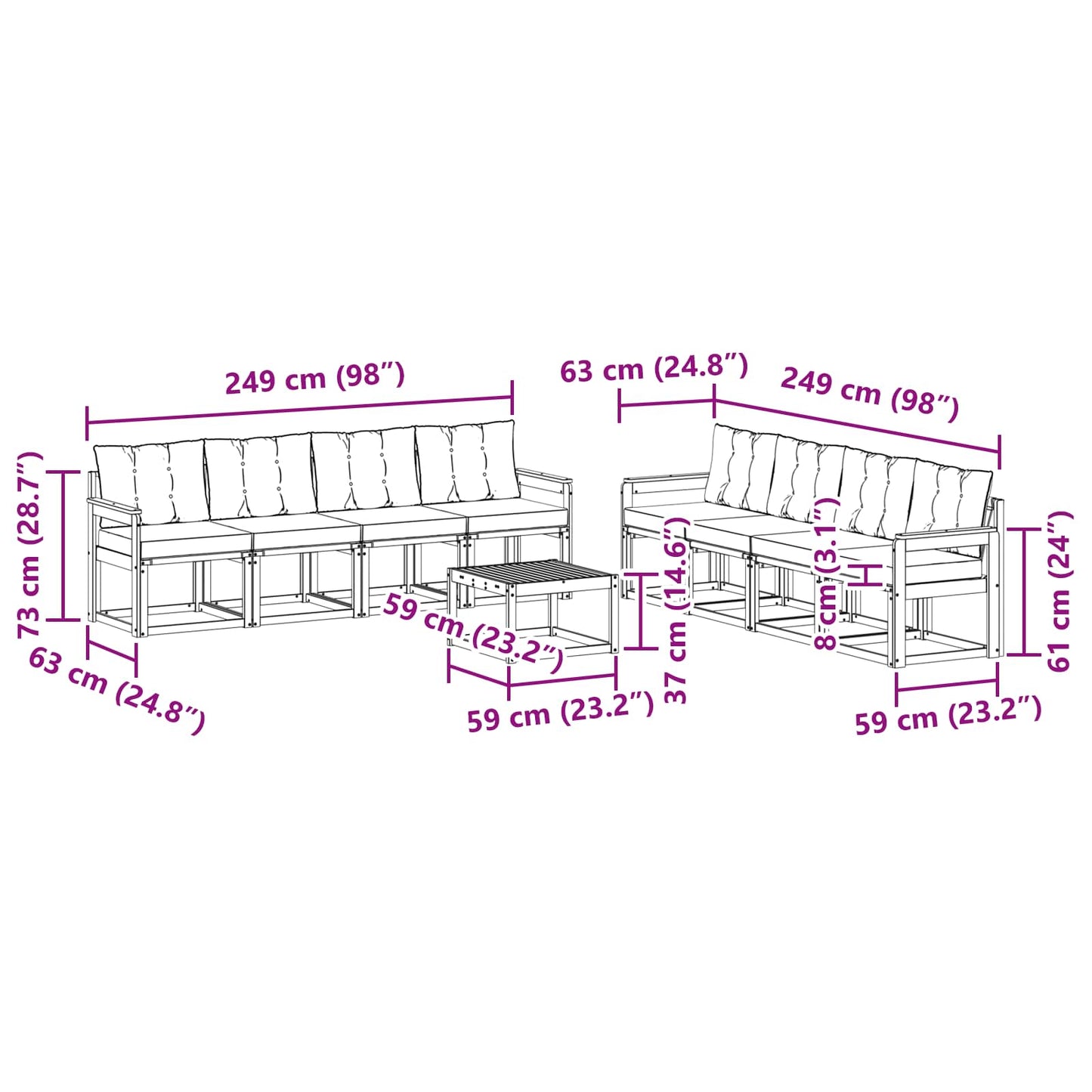 vidaXL Σειρά Καναπέ Εξωτερικού με μαξιλάρι 9 pcs Φυσικό και Κρέμα