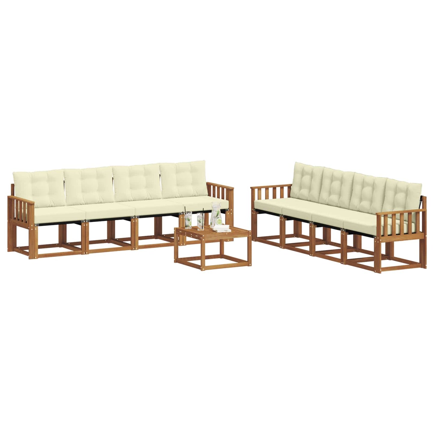 vidaXL Σειρά Καναπέ Εξωτερικού με μαξιλάρι 9 pcs Φυσικό και Κρέμα