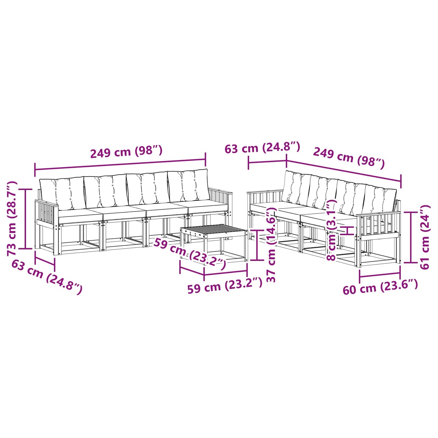 vidaXL Σειρά Καναπέ Εξωτερικού με μαξιλάρι 9 pcs Φυσικό και Μαύρο