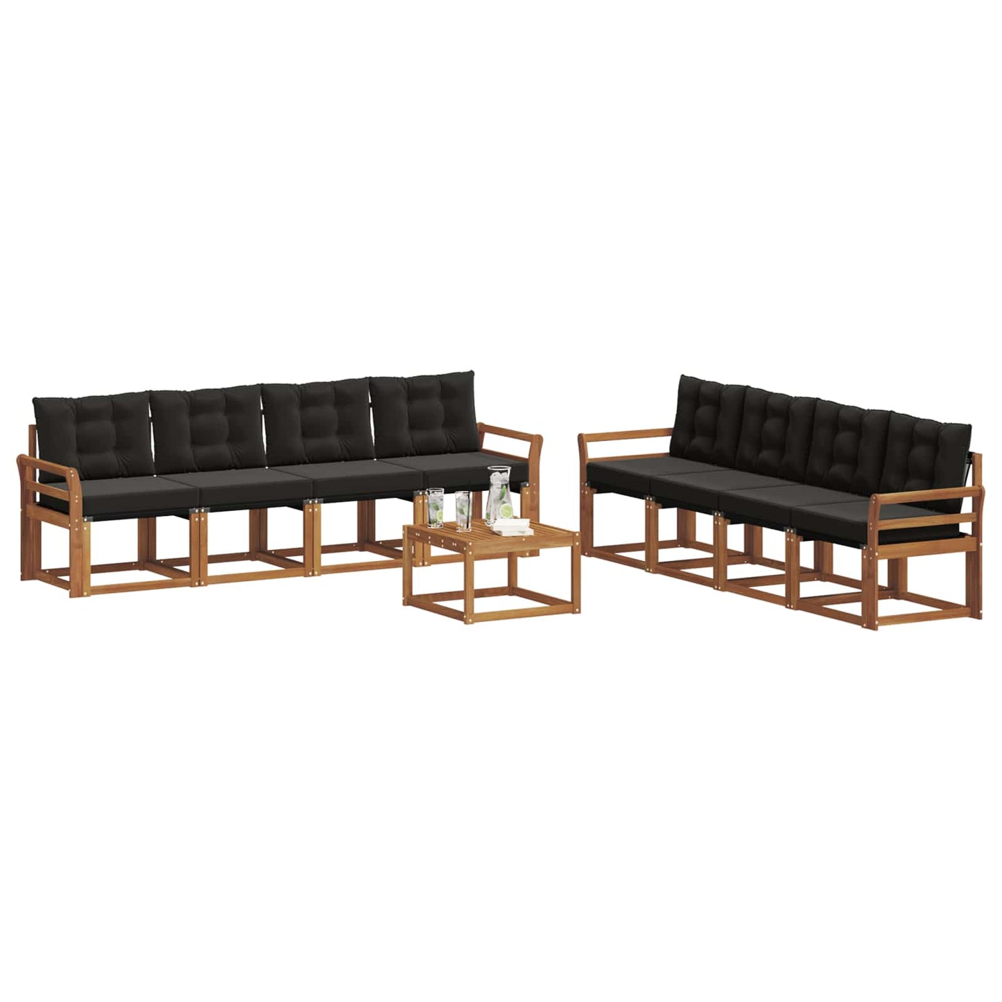 vidaXL Σειρά Καναπέ Εξωτερικού με μαξιλάρι 9 pcs Φυσικό και Μαύρο