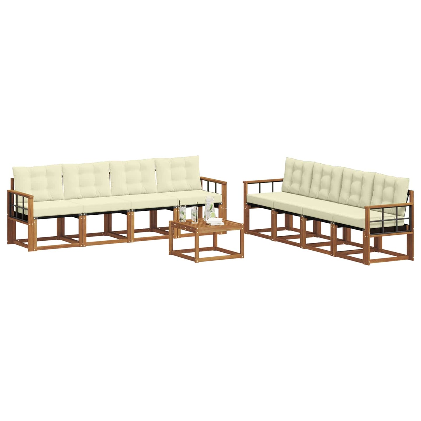 vidaXL Σειρά Καναπέ Εξωτερικού με μαξιλάρι 9 pcs Φυσικό και Κρέμα