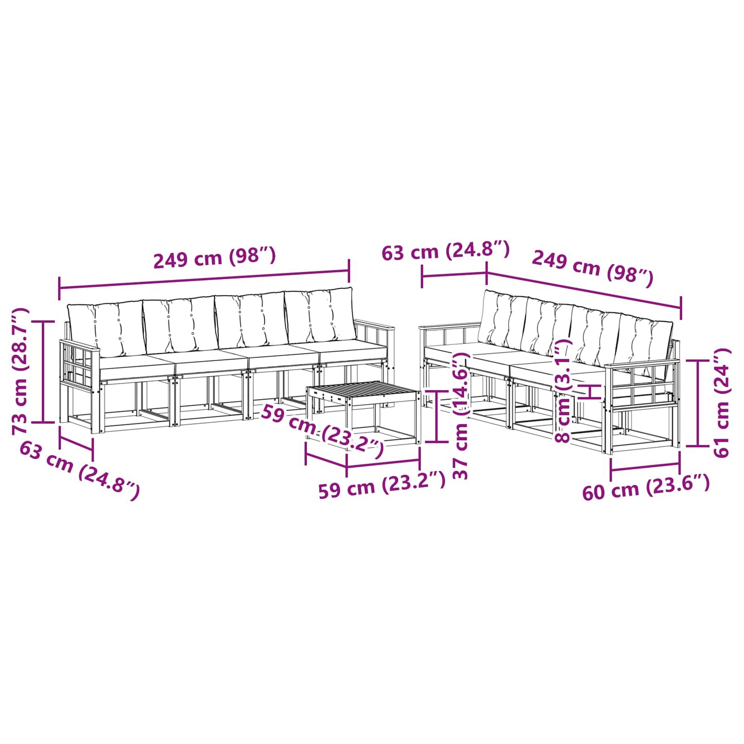 vidaXL Σειρά Καναπέ Εξωτερικού με μαξιλάρι 9 pcs Φυσικό και Κρέμα