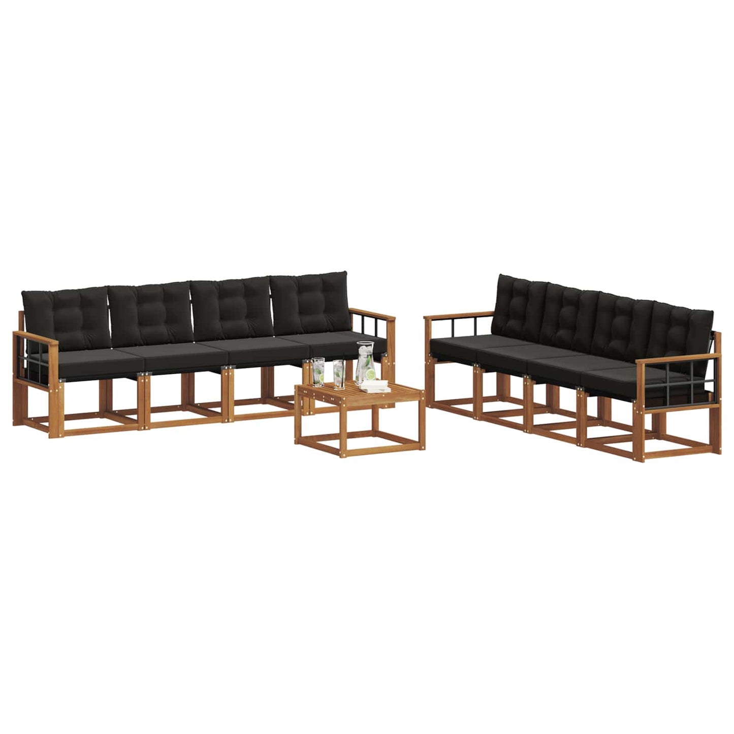 vidaXL Σειρά Καναπέ Εξωτερικού με μαξιλάρι 9 pcs Φυσικό και Μαύρο
