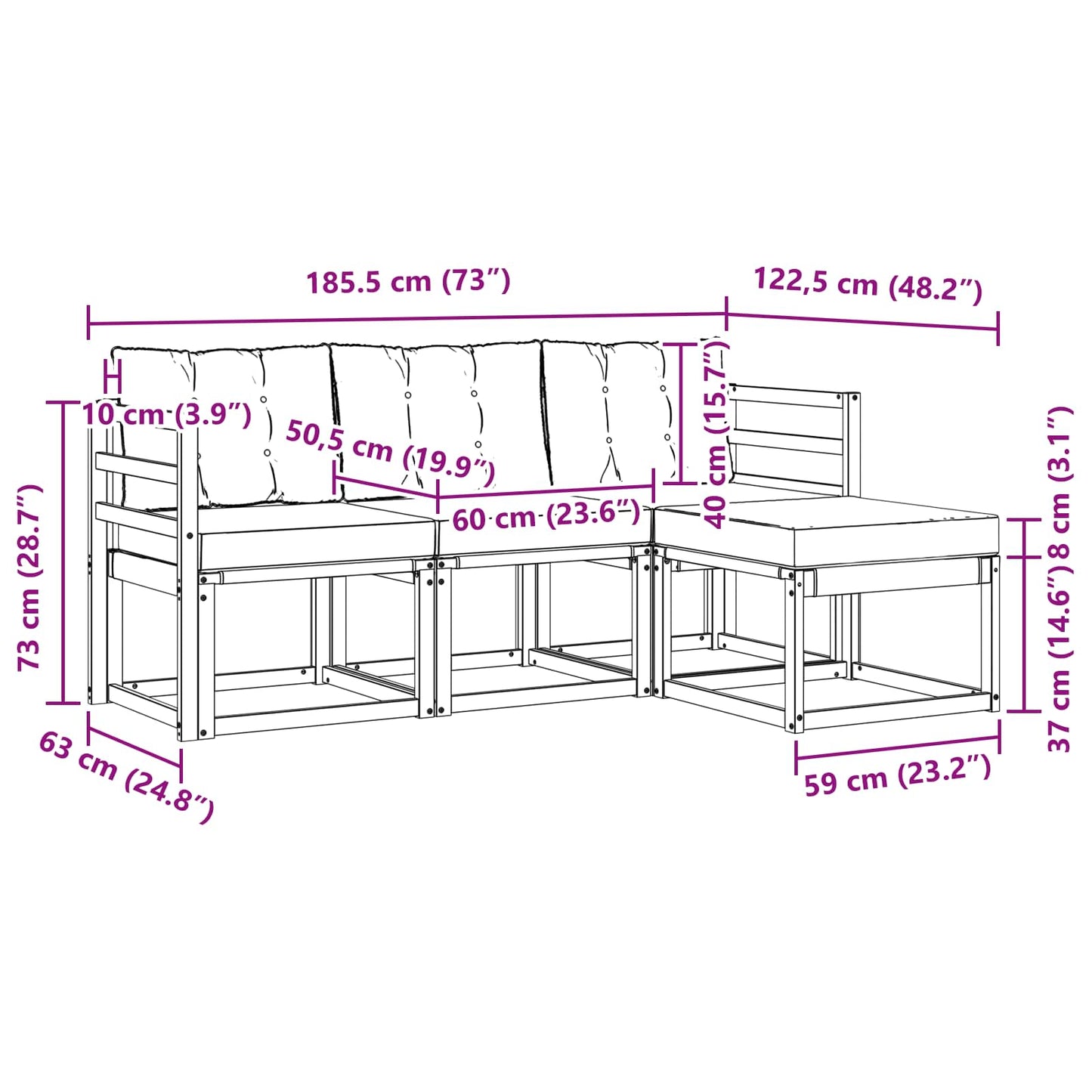 vidaXL Σειρά Καναπέ Εξωτερικού με μαξιλάρι 4 pcs Φυσικό και Κρέμα