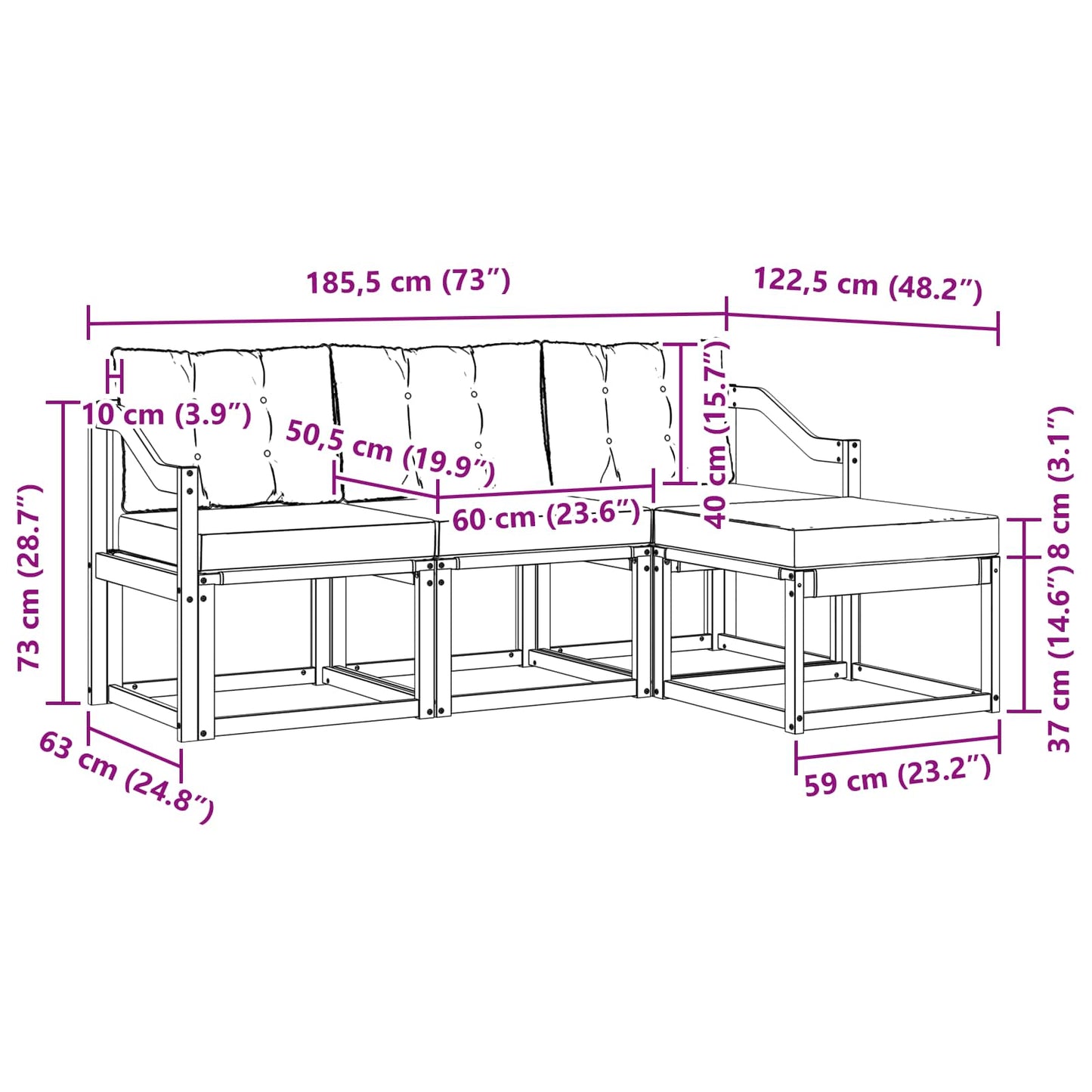 vidaXL Σειρά Καναπέ Εξωτερικού με μαξιλάρι 4 pcs Φυσικό και Μαύρο