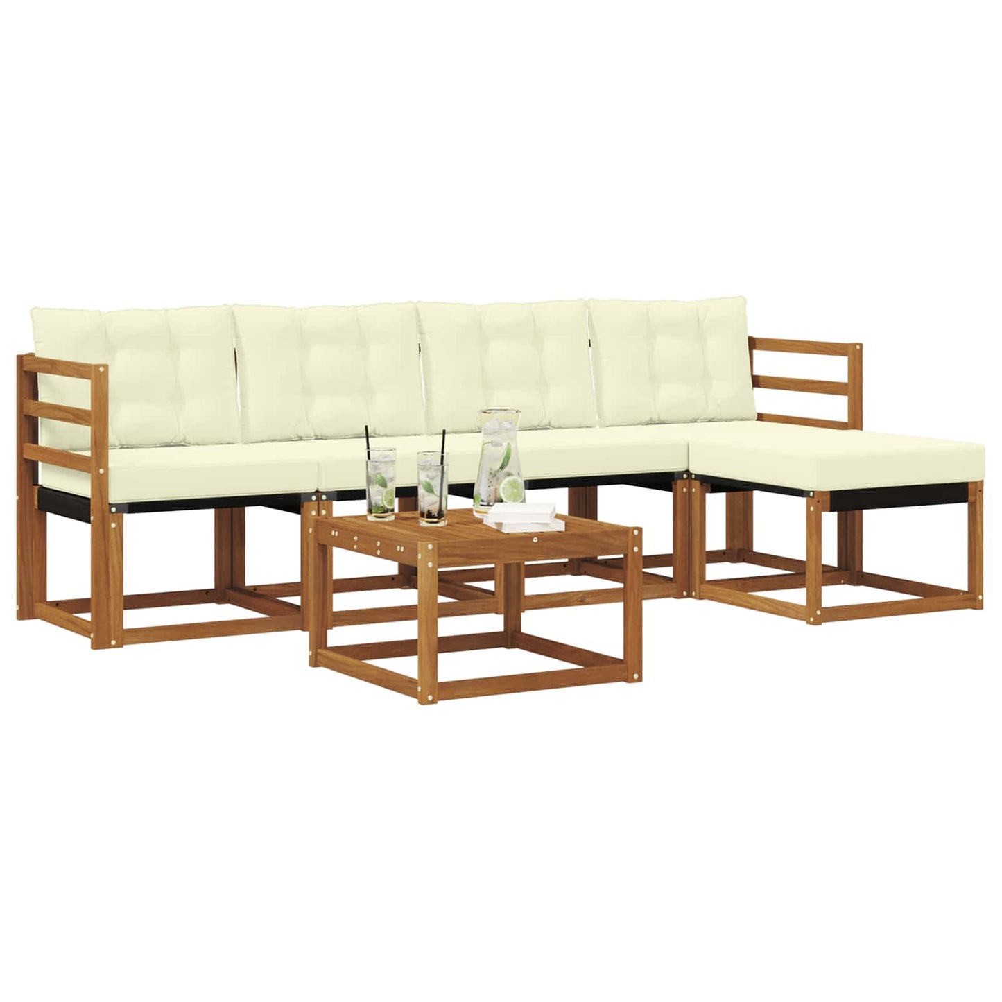 vidaXL Σειρά Καναπέ Εξωτερικού με μαξιλάρι 6 pcs Φυσικό και Κρέμα