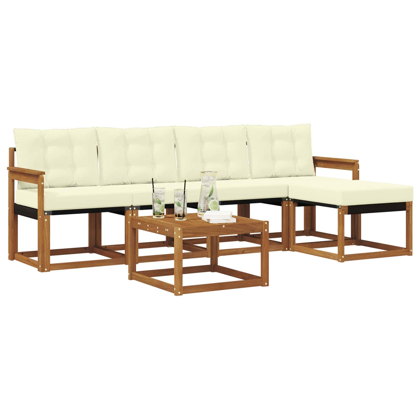vidaXL Σειρά Καναπέ Εξωτερικού με μαξιλάρι 6 pcs Φυσικό και Κρέμα
